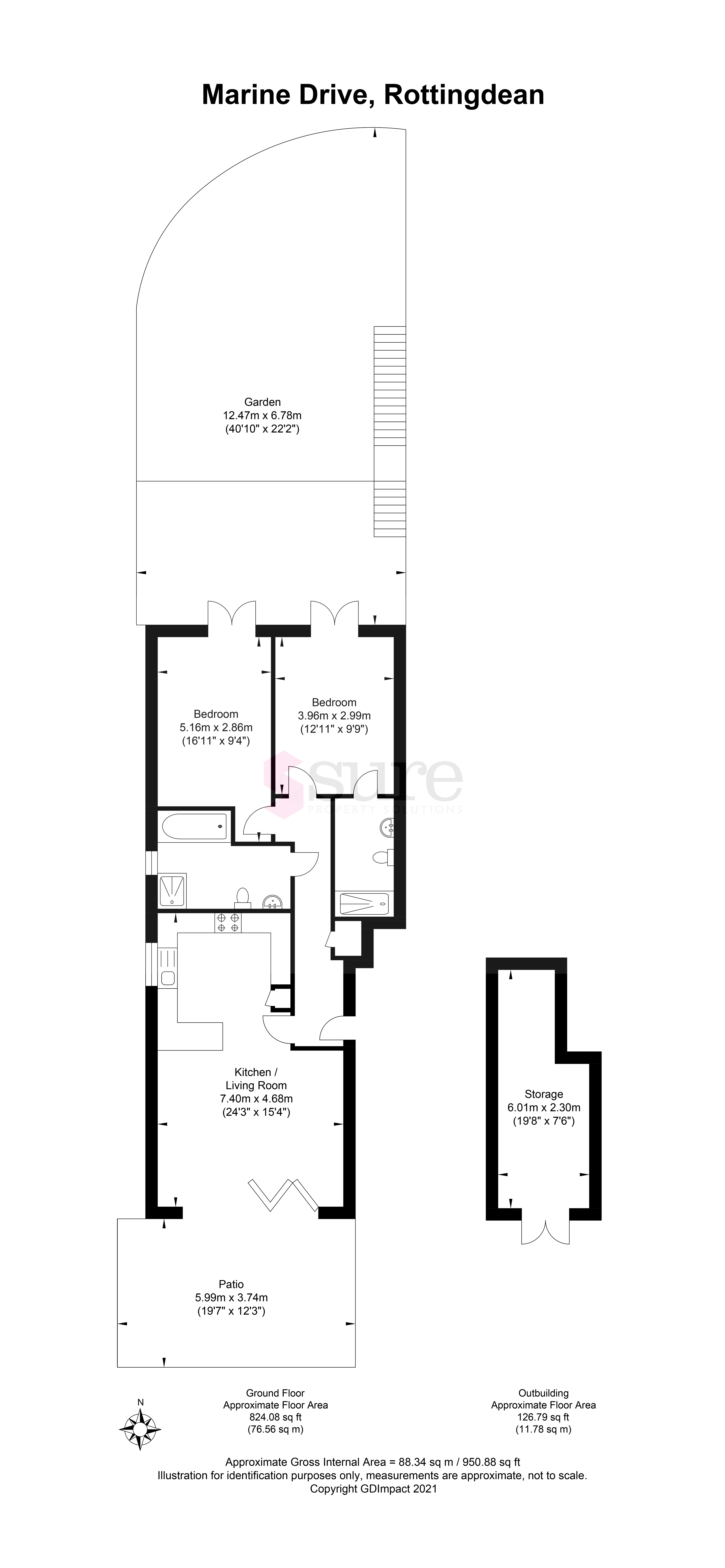Marine Drive, Rottingdean, Brighton BN2, 3 bedroom flat for sale