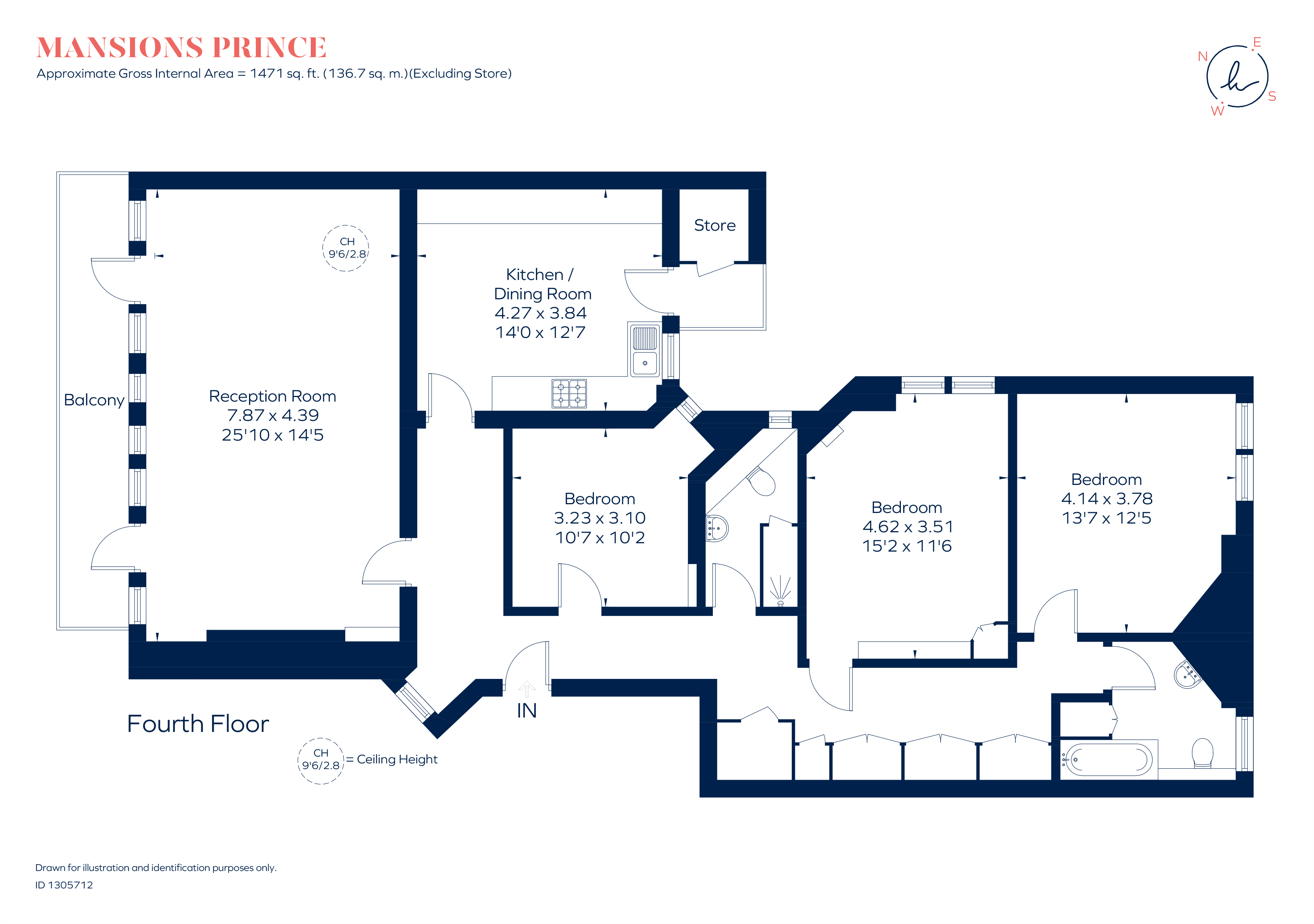 Flat 55, Prince Of Wales Mansions, Prince Of Wales Drive, London floorplan