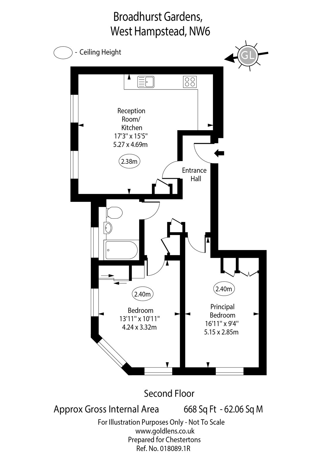 Broadhurst Gardens, West Hampstead, London NW6, 2 bedroom flat for sale