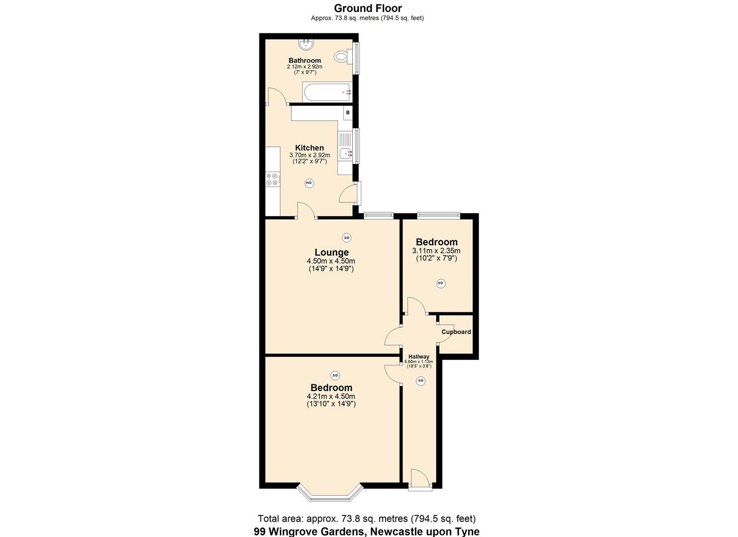 99, Wingrove Gardens, Newcastle upon Tyne floorplan