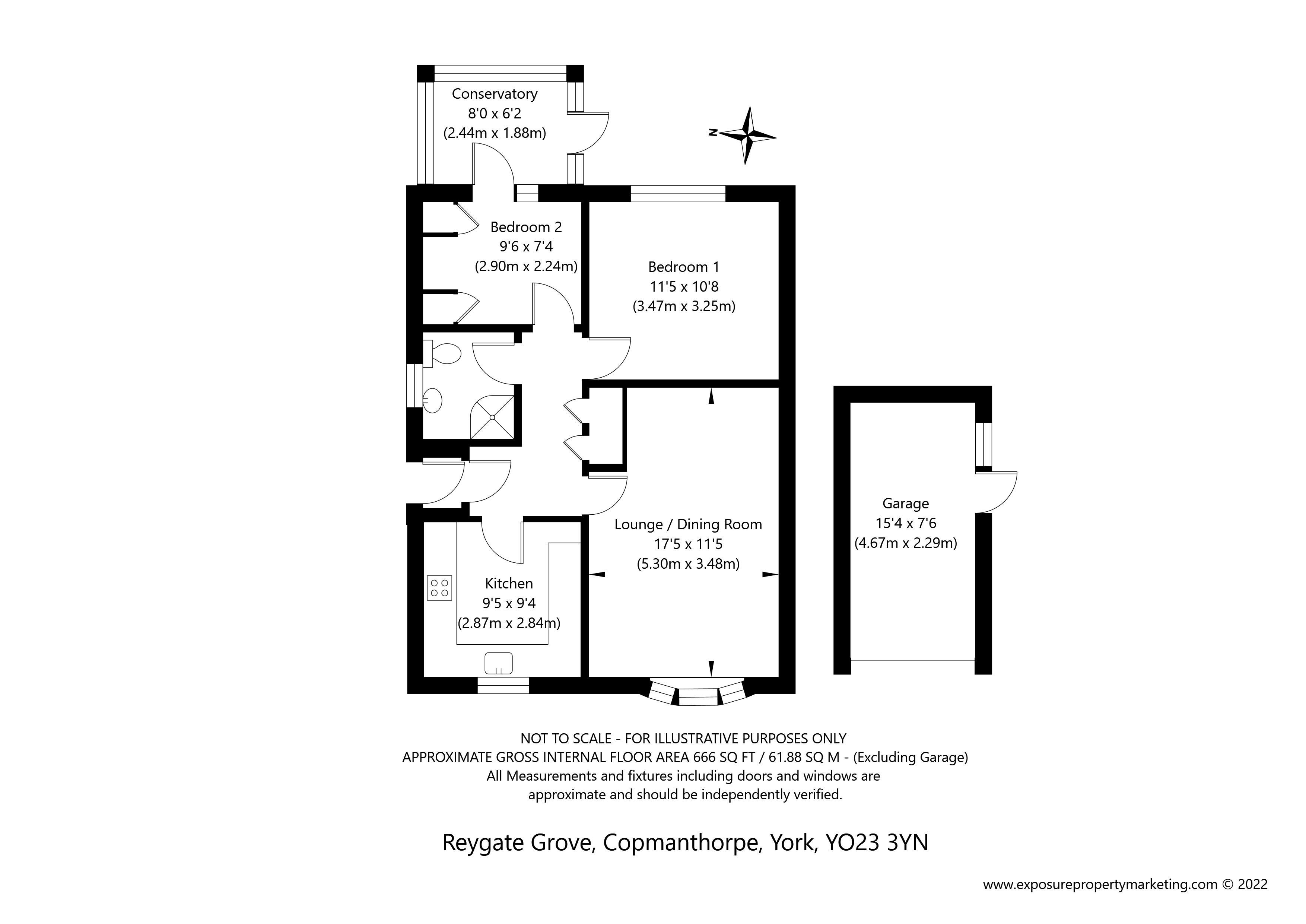 Reygate Grove, Copmanthorpe, York YO23, 2 bedroom bungalow for sale