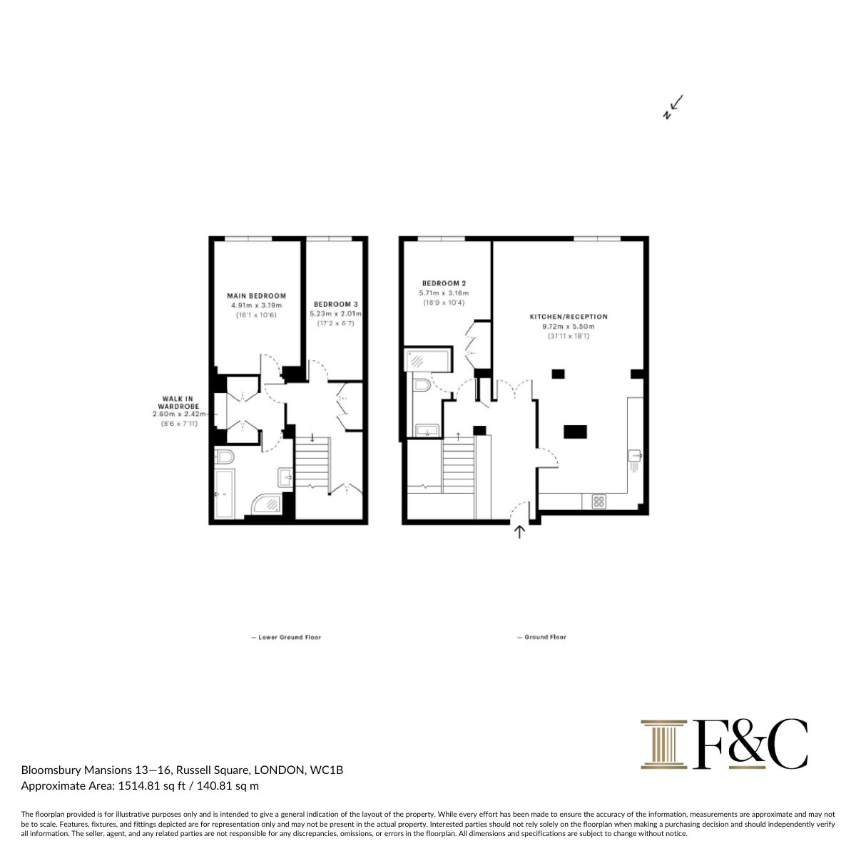 Flat Flat 60, Bloomsbury Mansions 13-16, Russell Square, London floorplan