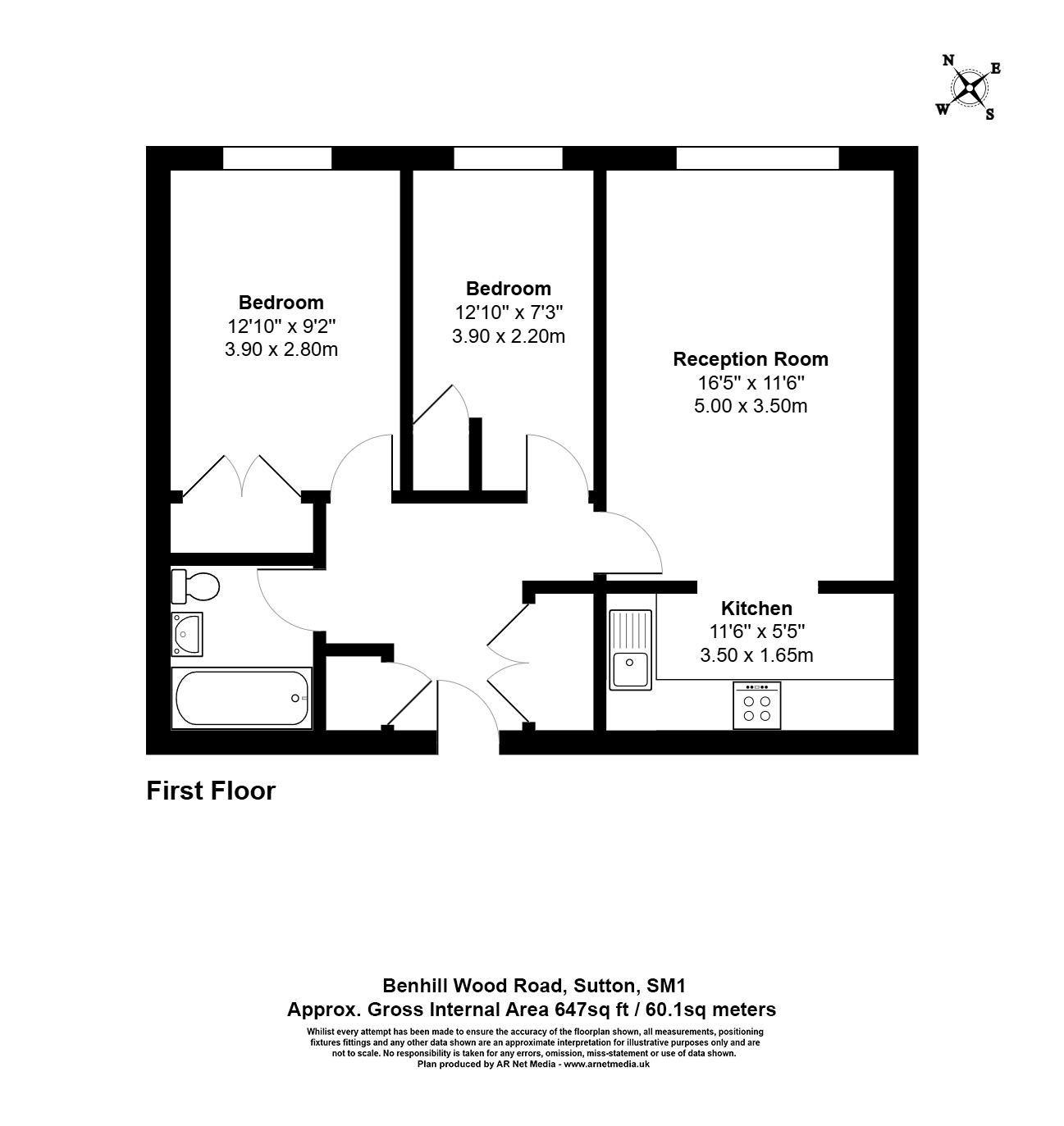 Flat 12, Woodfield Court, 88, Benhill Wood Road, Sutton floorplan