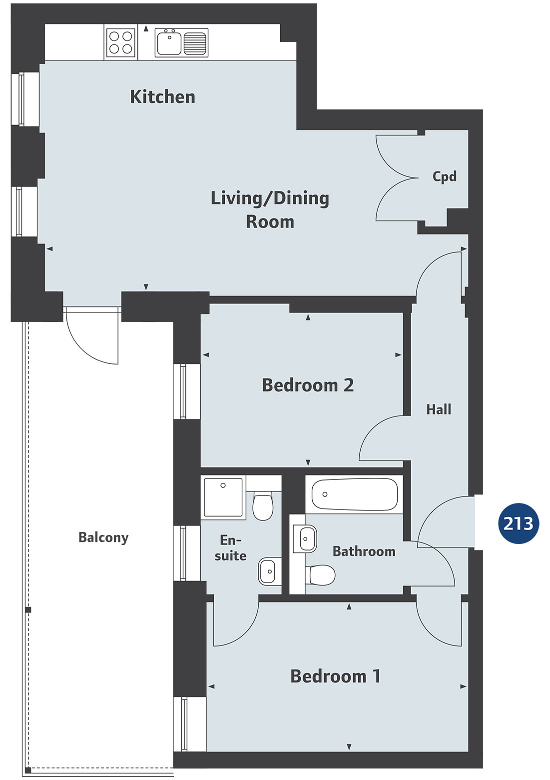 2 Bedrooms Flat for sale in 