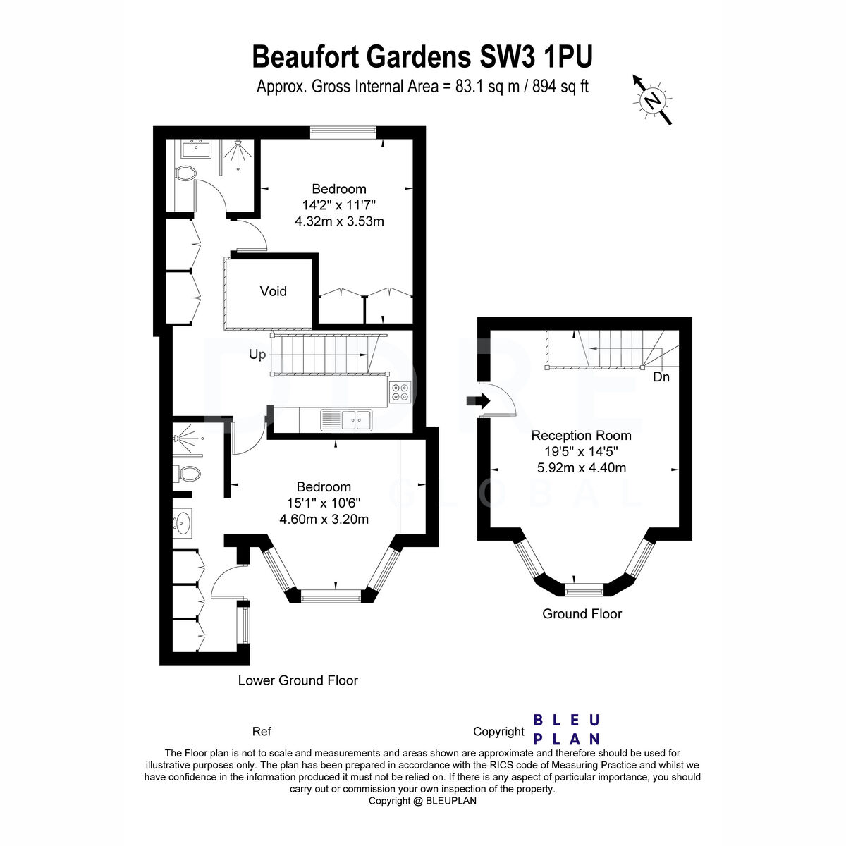 Flat 1, 2, Beaufort Gardens, London floorplan