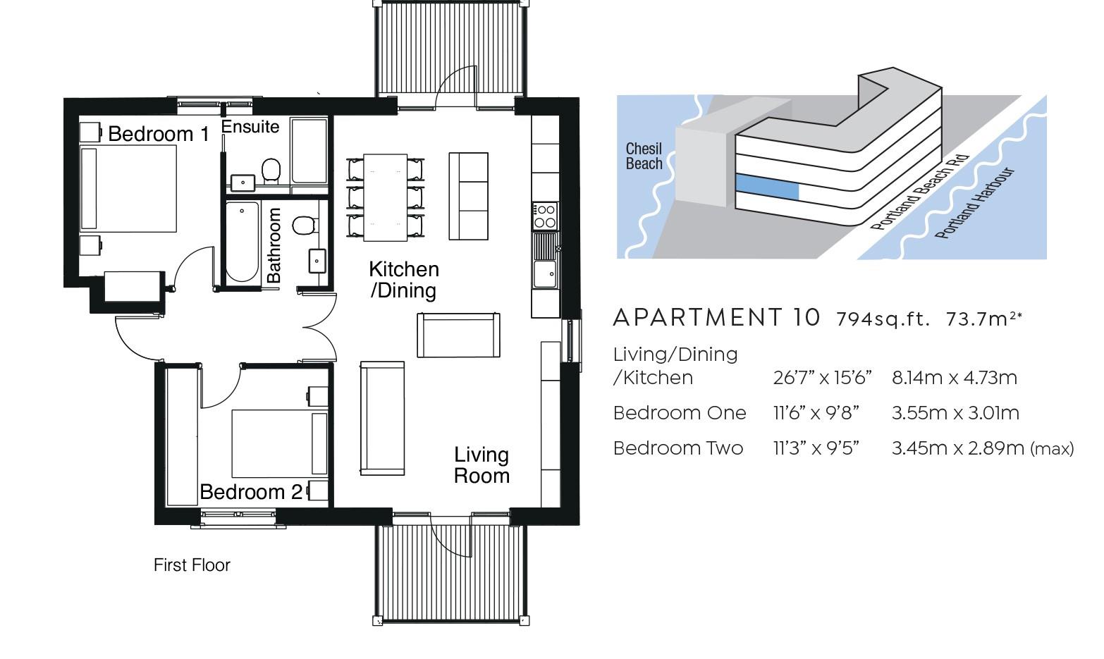 Apartment 10, No 1 Chesil Beach, Ferrymans Way, Weymouth floorplan