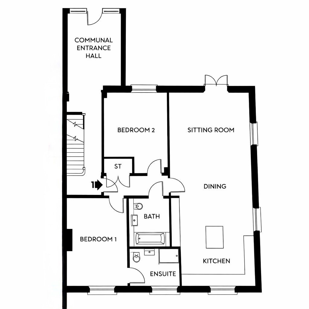 2,Flat 1, Sandy Court, Milton Keynes floorplan