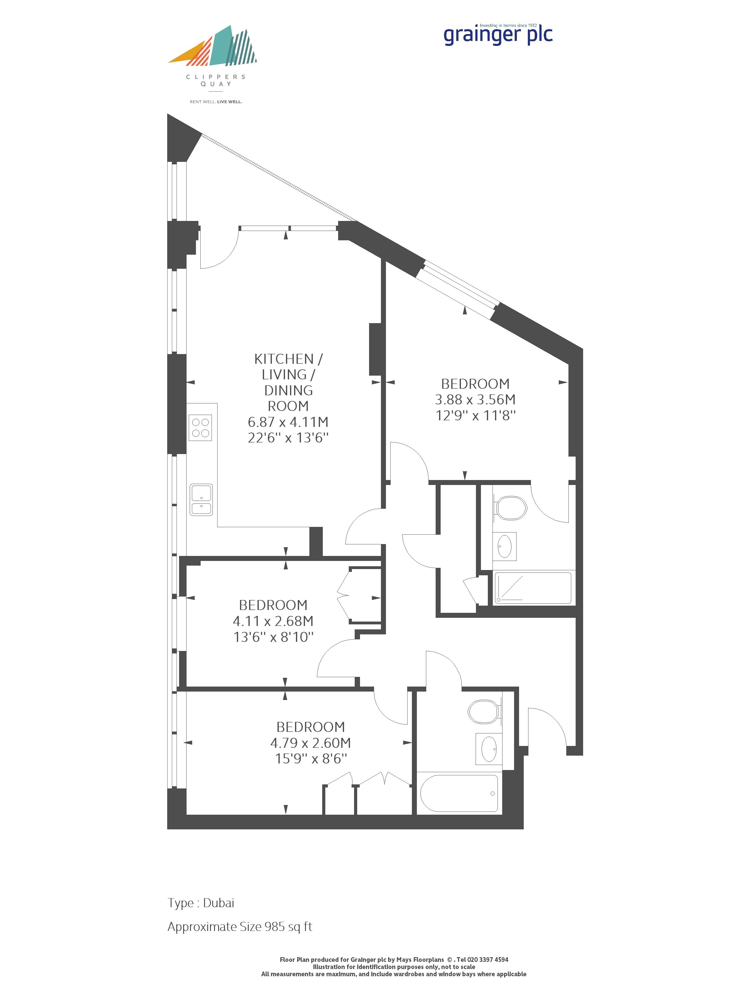 3 Bedrooms Flat to rent in Watermans Walk, Salford M50
