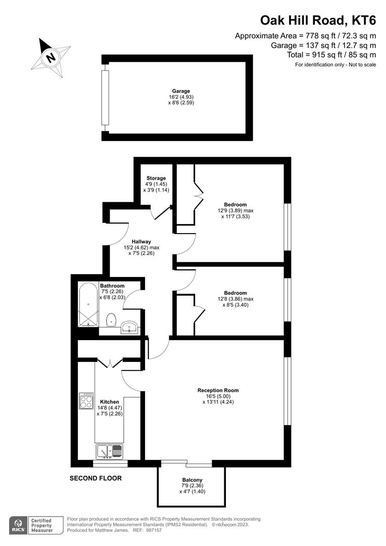 Oak Hill Road, Surbiton KT6, 2 bedroom flat for sale 64901576
