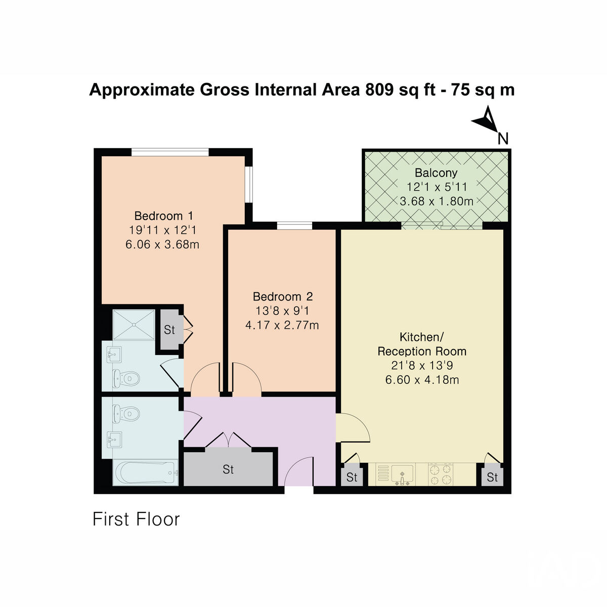 Flat Flat 5, 68A, Grove Road, London floorplan