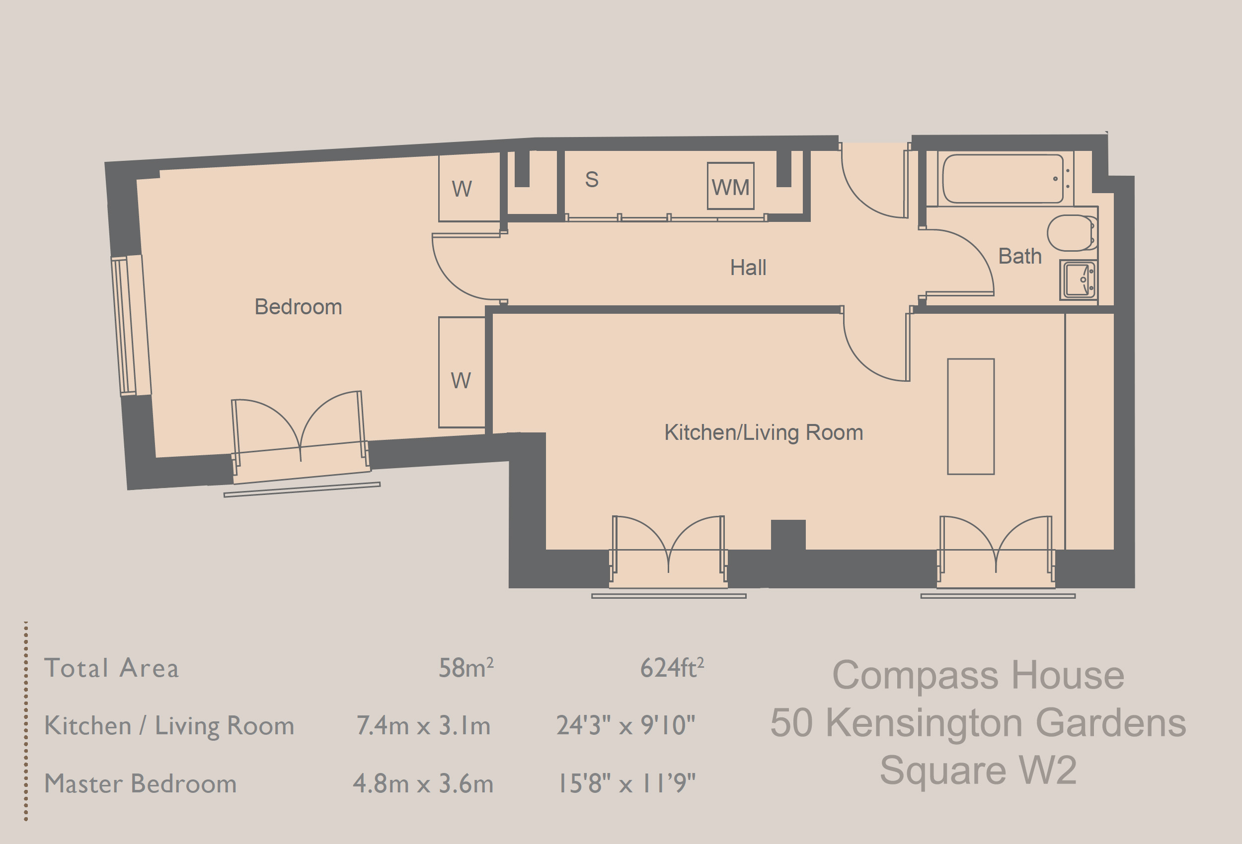 1 Bedrooms Flat to rent in Compass House, Kensington Gardens Square, Bayswater, Hyde Park W2