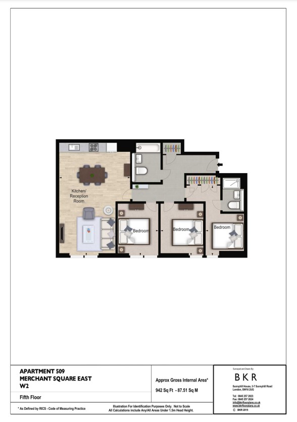 Flat 509, 4B Merchant Square, Paddington floorplan