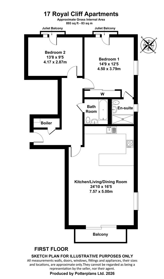 17, Royal Cliff Apartments, First Floor, Sandown floorplan
