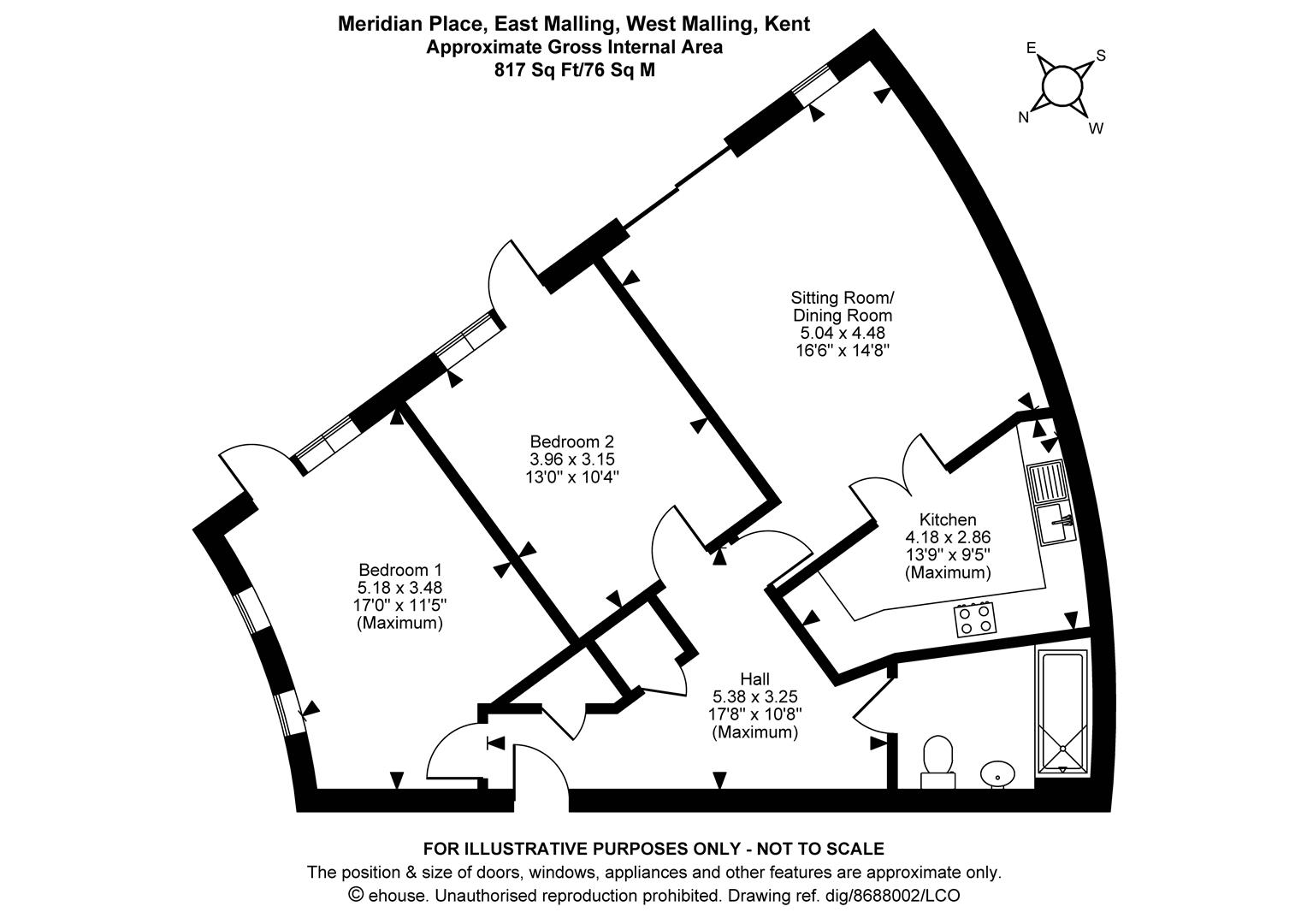 Flat 1, 1, Meridian Place, East Malling floorplan