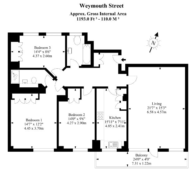 3 Bedrooms Flat to rent in Weymouth Street, London W1W