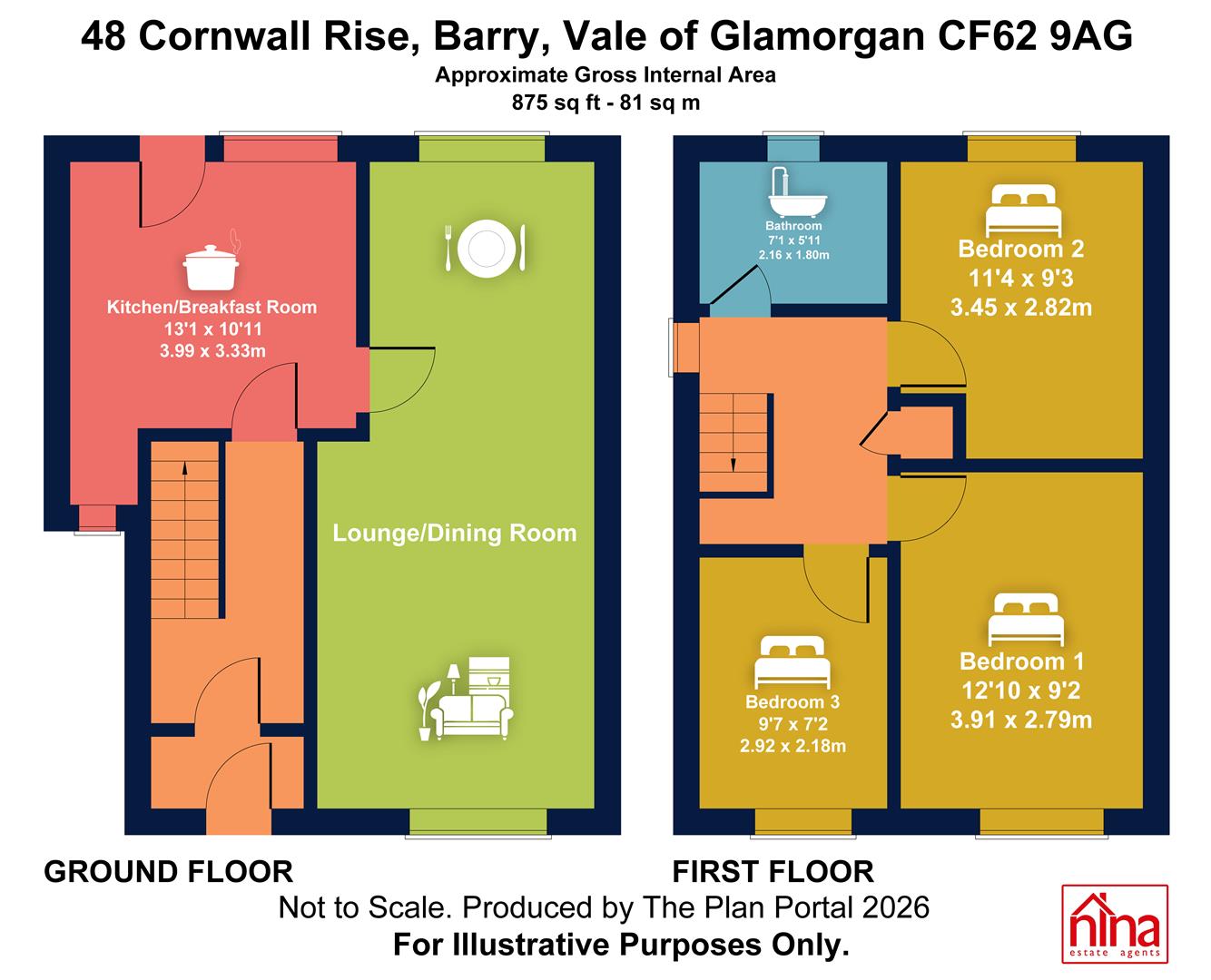 48, Cornwall Rise, Barry floorplan