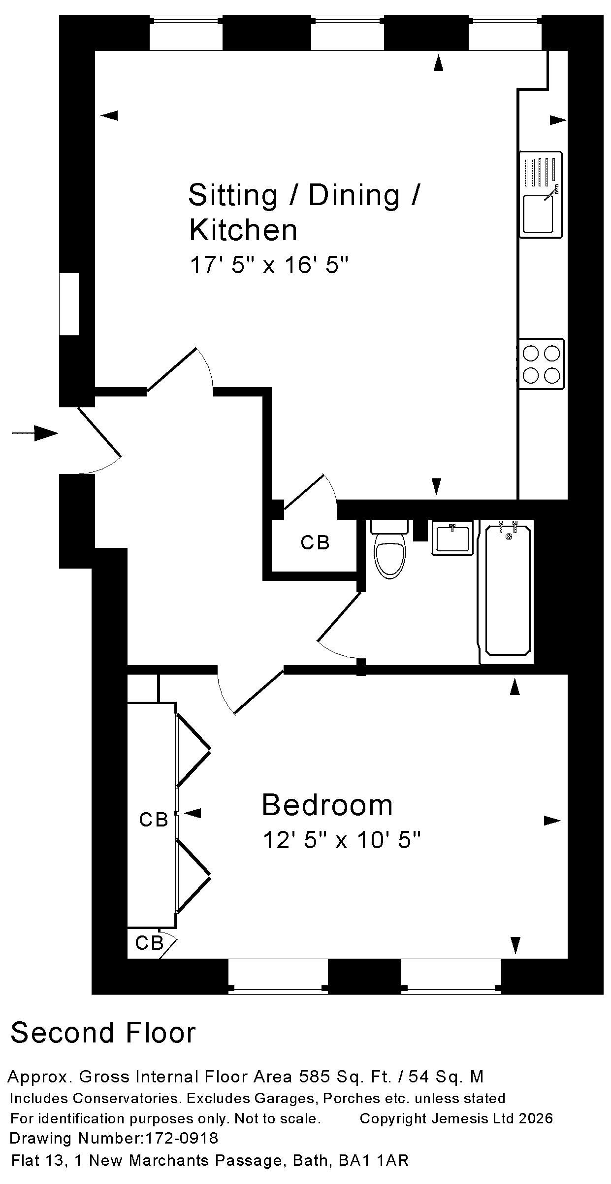 1,Flat 13, New Marchants Passage, Bath floorplan