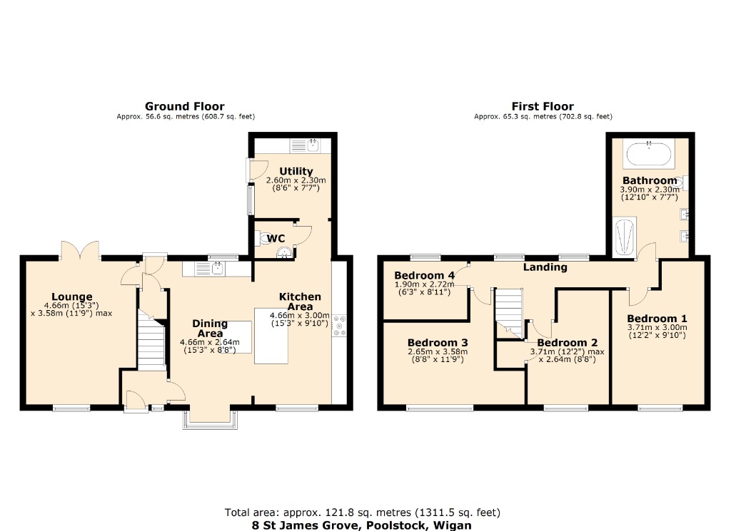 St James Grove, Poolstock, Wigan WN3, 4 bedroom semidetached house to