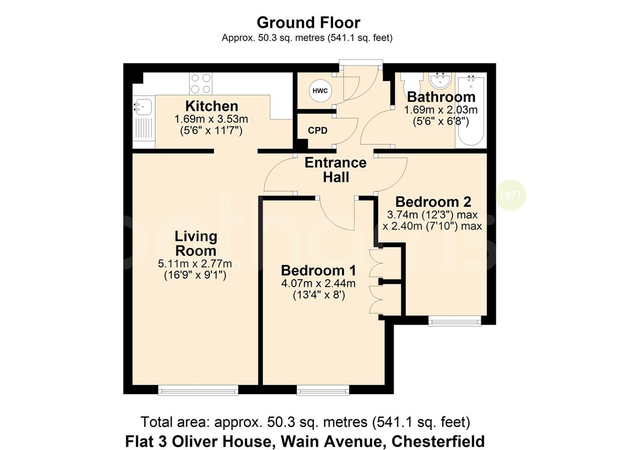 Flat 3 Oliver House, Wain Avenue, Chesterfield floorplan