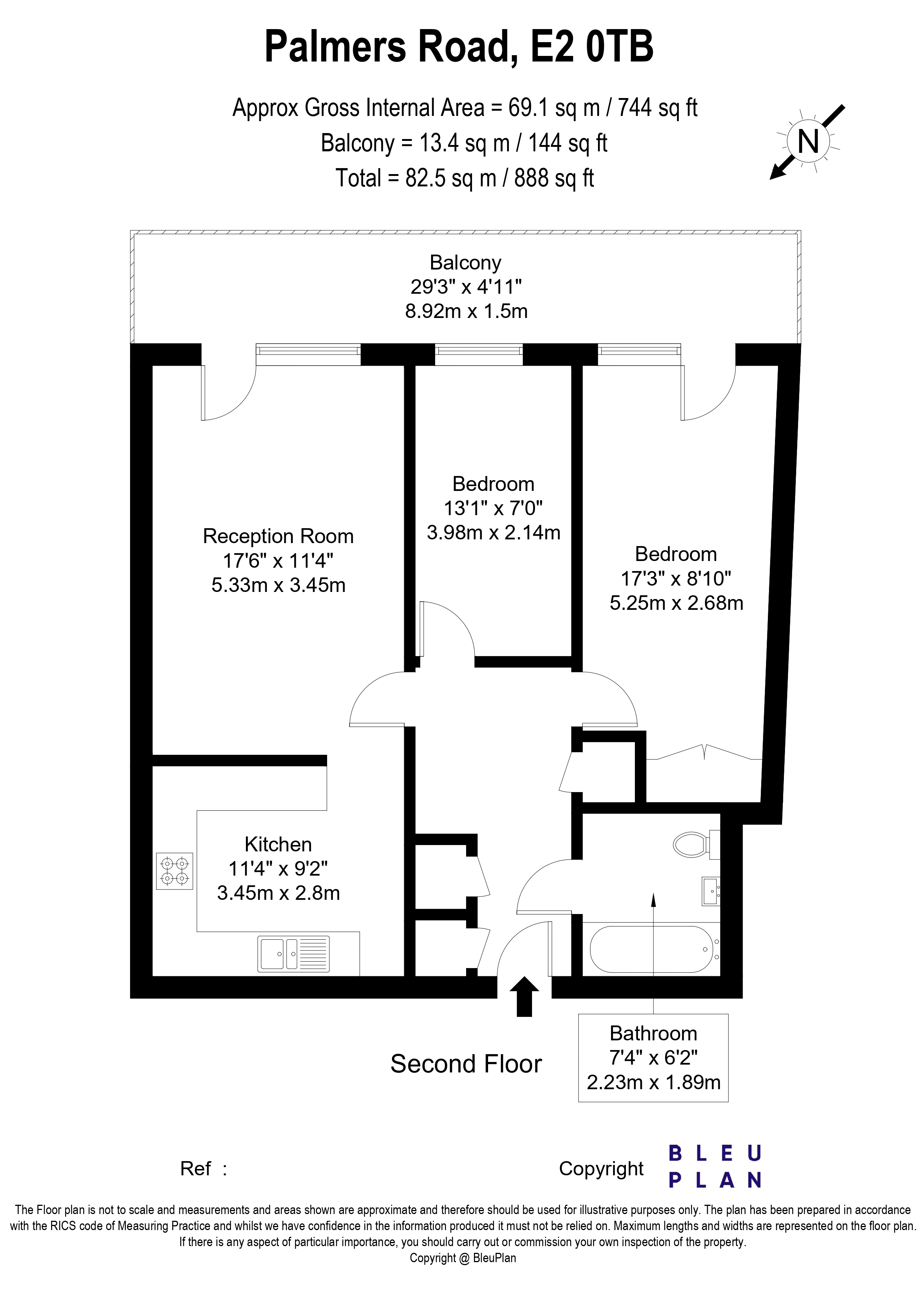 Flat 49, 46, Palmers Road, London floorplan