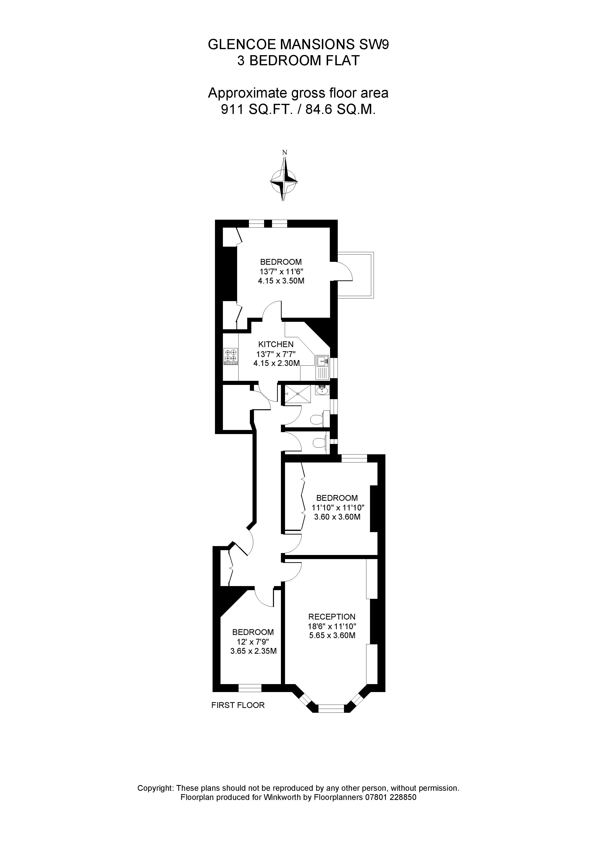 Flat 15, Glencoe Mansions,, Mowll Street, London floorplan