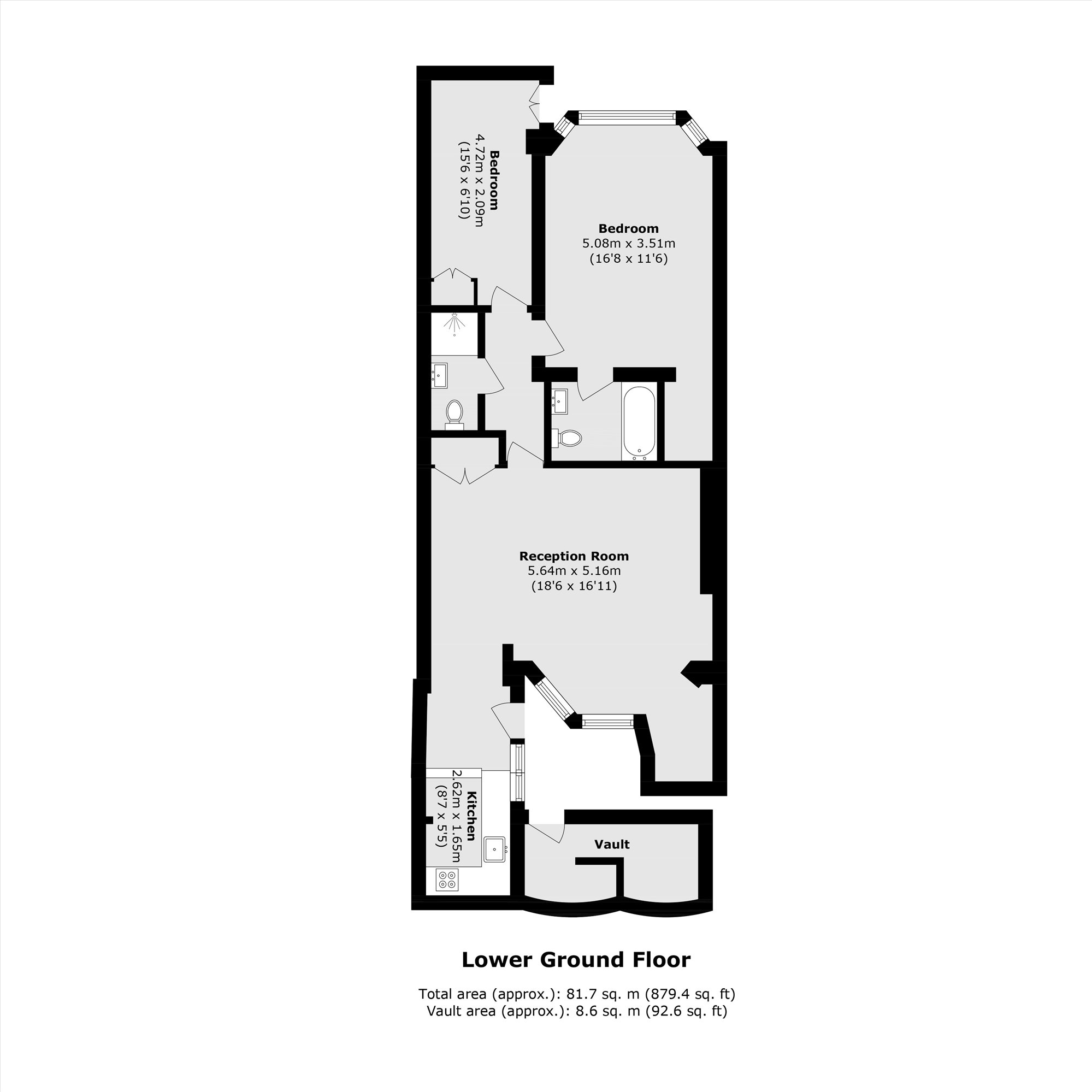 Lower Ground Floor Flat, 18, Rosary Gardens, London floorplan