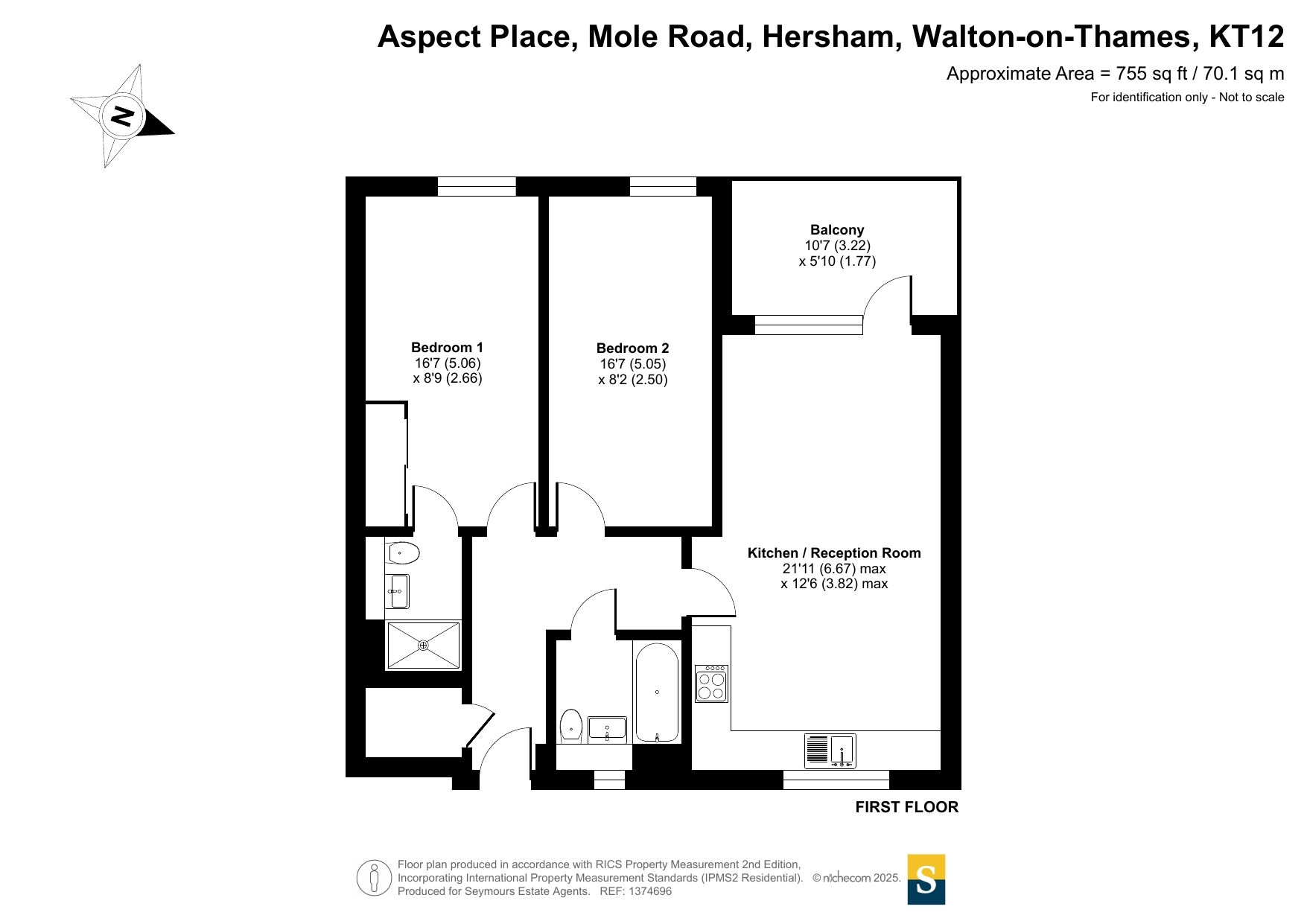 Flat 13, Aspect Place,, Mole Road, Walton-on-Thames floorplan