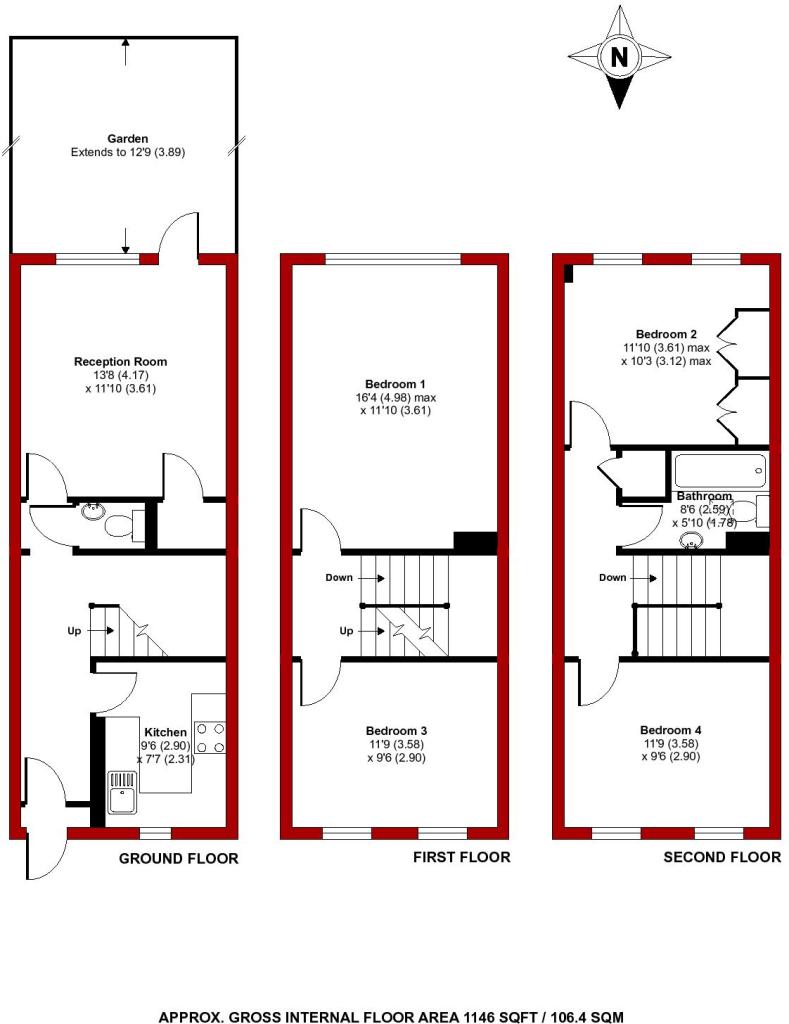 4 DOUBLE BED TOWNHOUSE, Lyneham Walk, Hackney, London floorplan