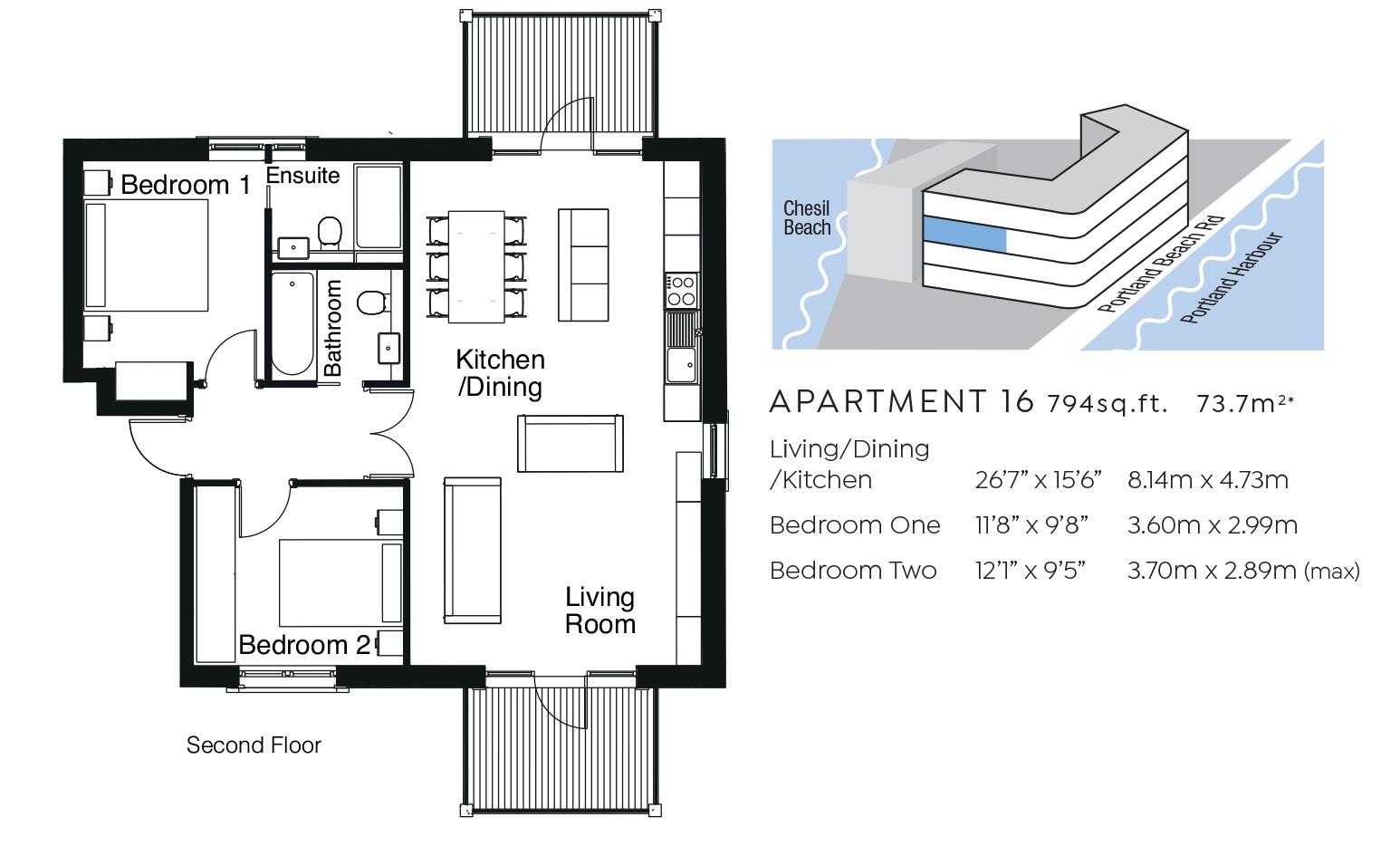 Apartment 16, No 1 Chesil Beach, Ferrymans Way, Weymouth floorplan