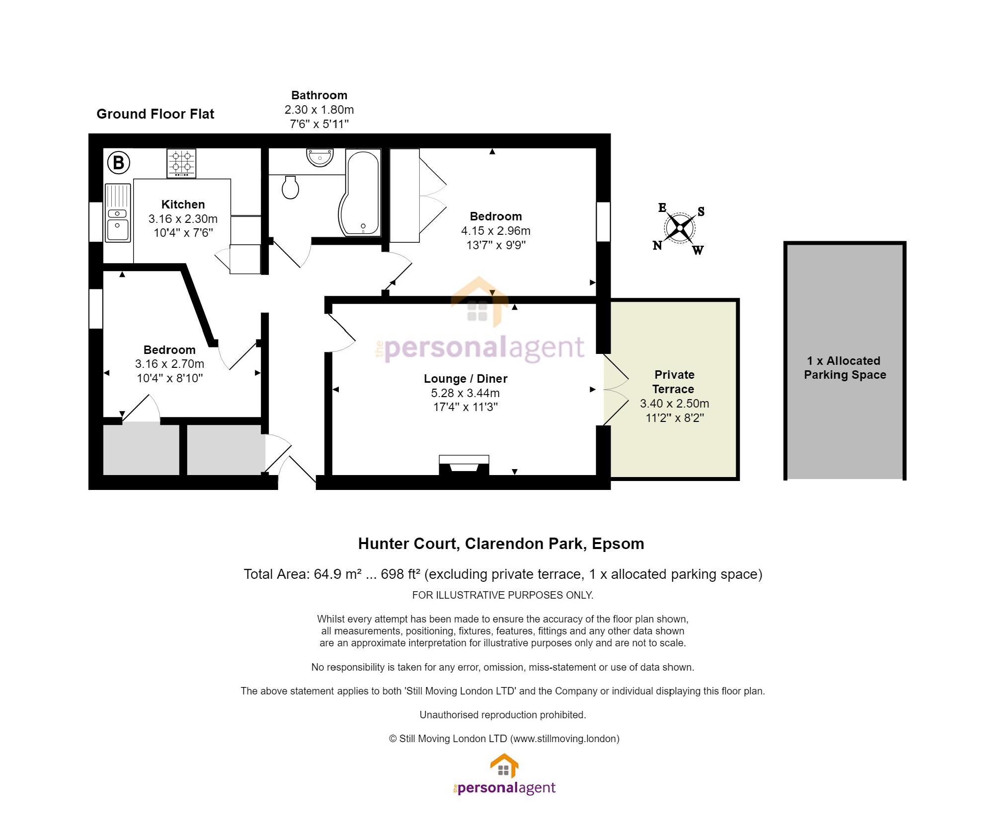 2 Bedrooms Flat for sale in Hunter Court, Epsom, Surrey KT19