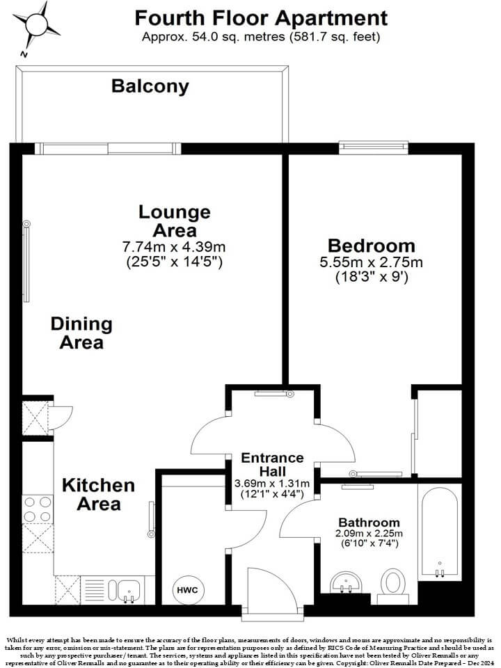 River Heights - 1 Bedroom, 90 High Street, London floorplan