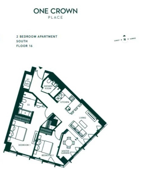 Apartment S1603, 19 Sun Street, London floorplan