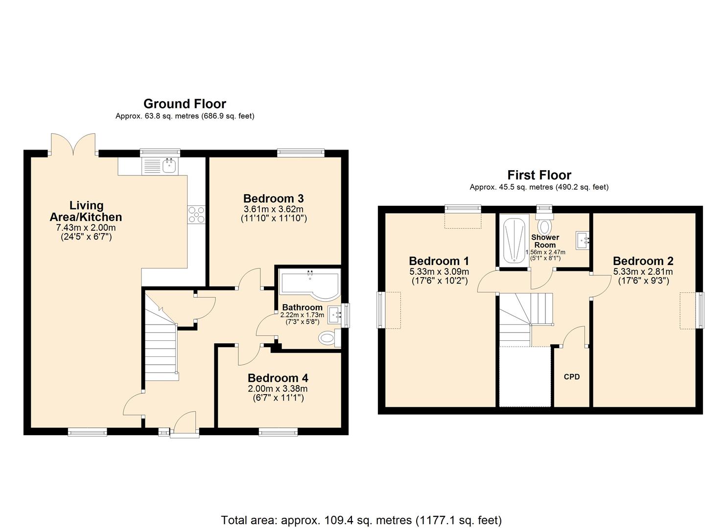3, Slackey Fold, Hindley floorplan