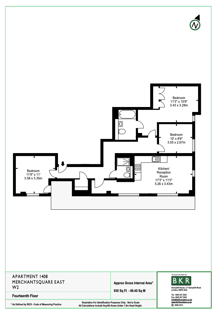 3,Apartment 1408, Merchant Square East, London floorplan