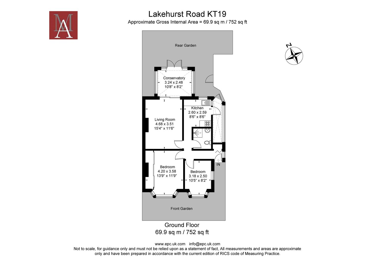 Lakehurst Road, Ewell, Epsom KT19, 2 bedroom semidetached bungalow for