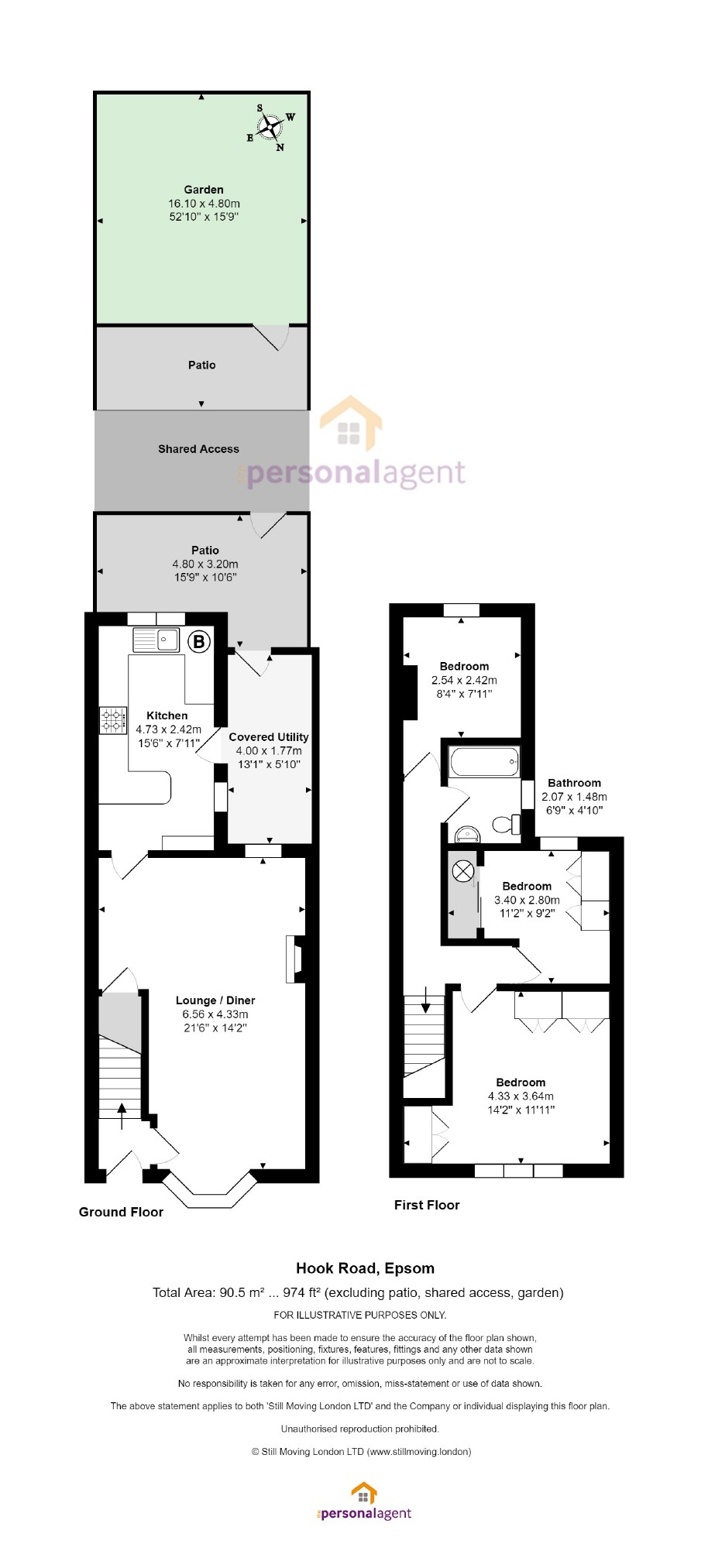 3 Bedrooms Terraced house for sale in Hook Road, Epsom, Surrey KT19