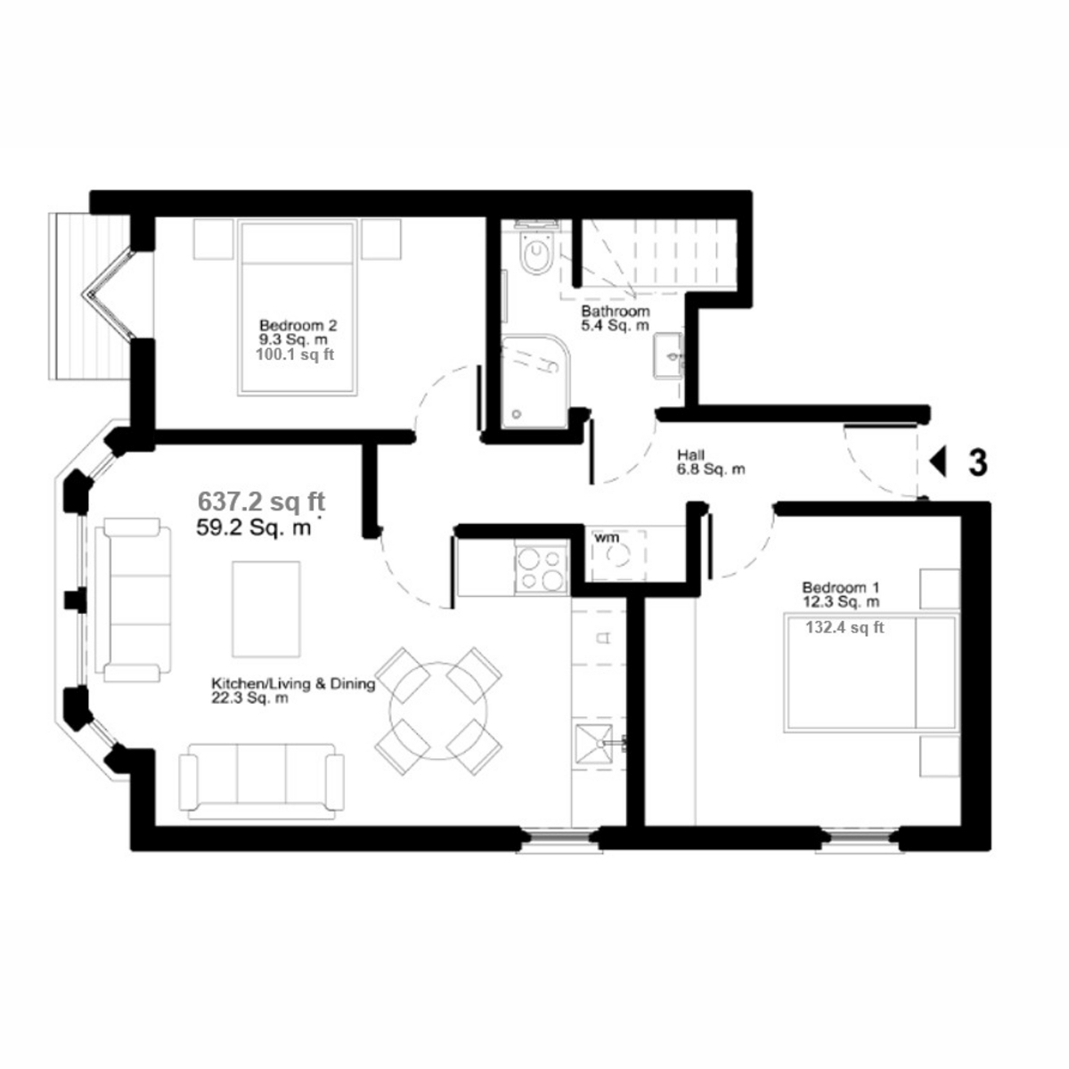 Flat Flat 3, 54, Creffield Road, London floorplan