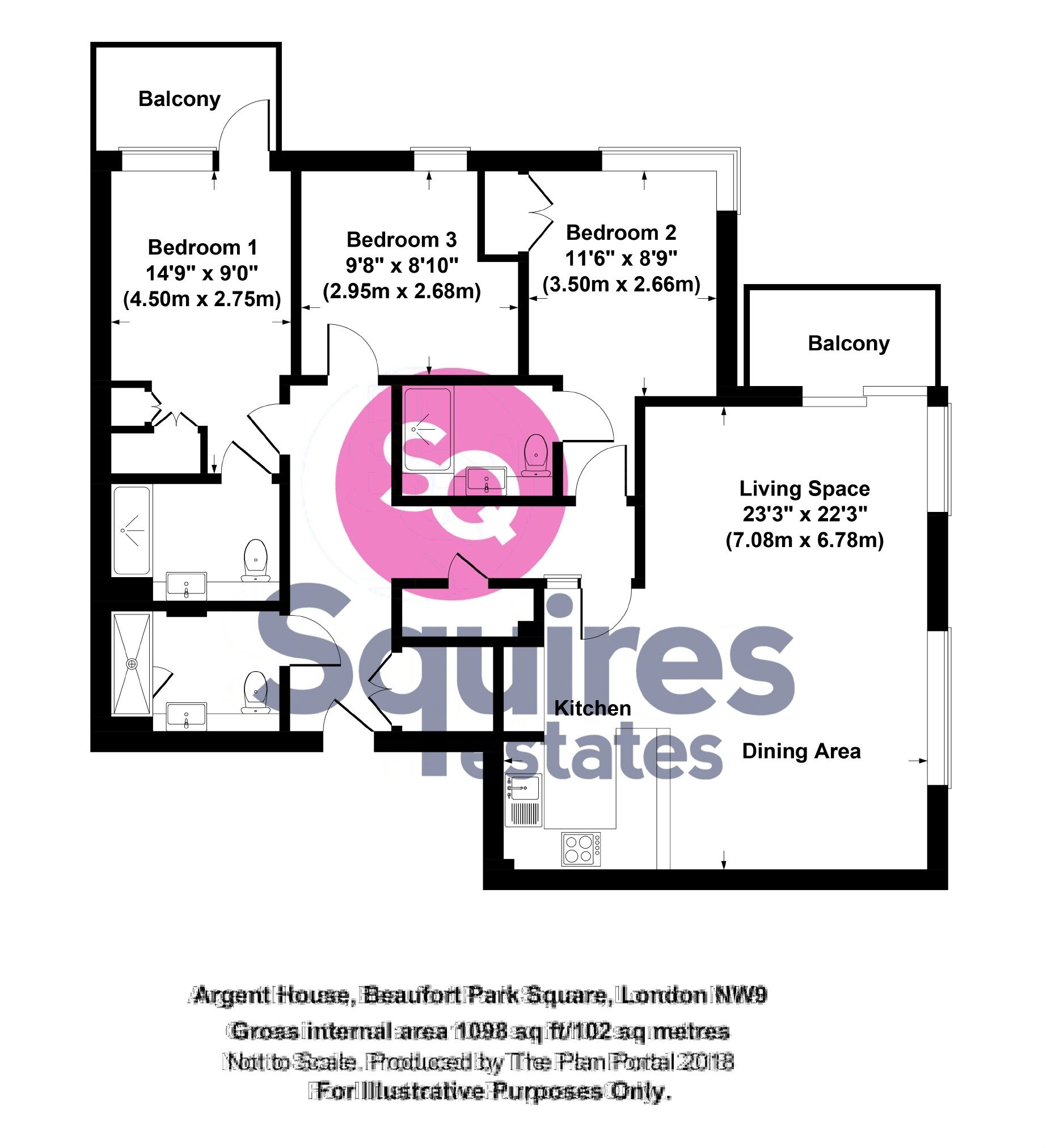 3 Bedrooms Flat to rent in Beaufort Square, Colindale, London NW9