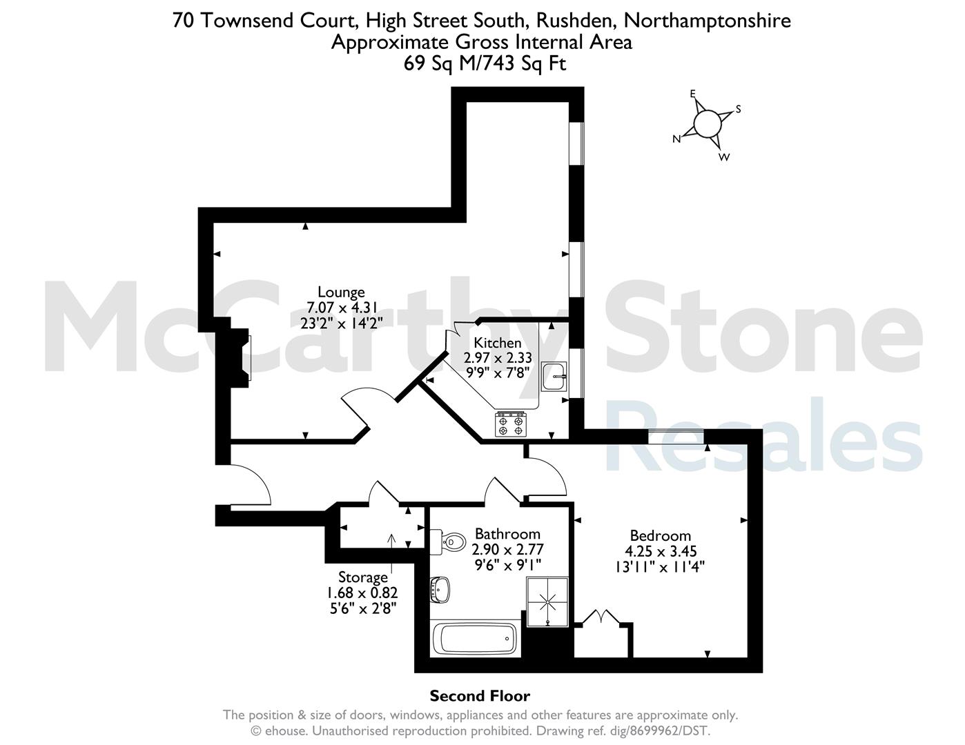 70 Townsend Court, High Street South, Rushden floorplan