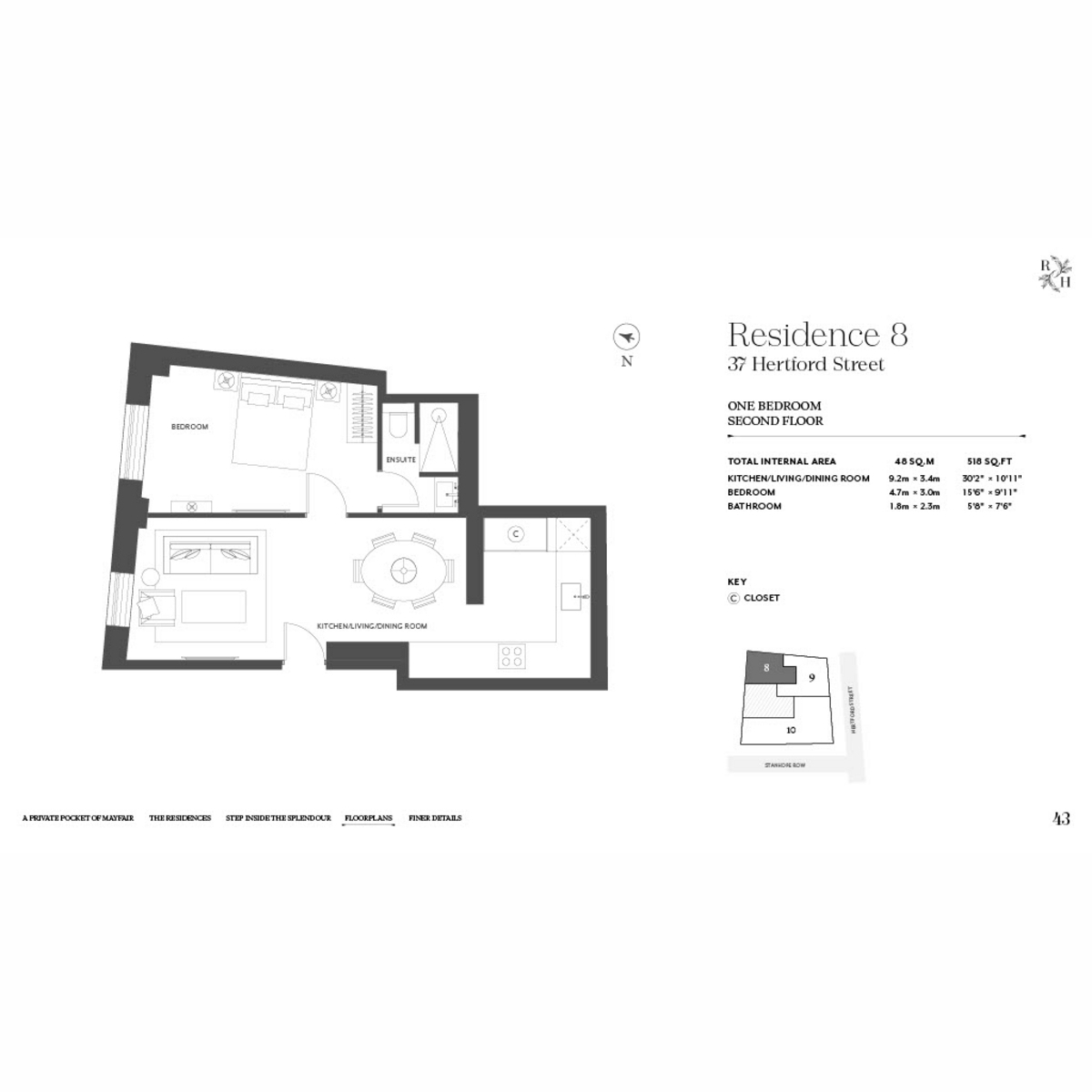 Flat 8, 36, Hertford Street, London floorplan