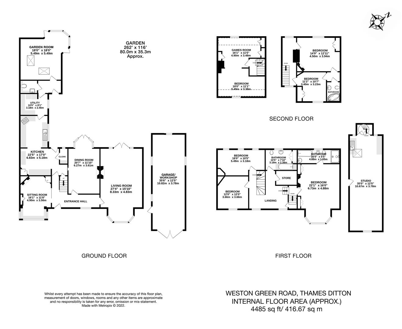 Weston Green Road, Thames Ditton KT7, 6 bedroom semidetached house for