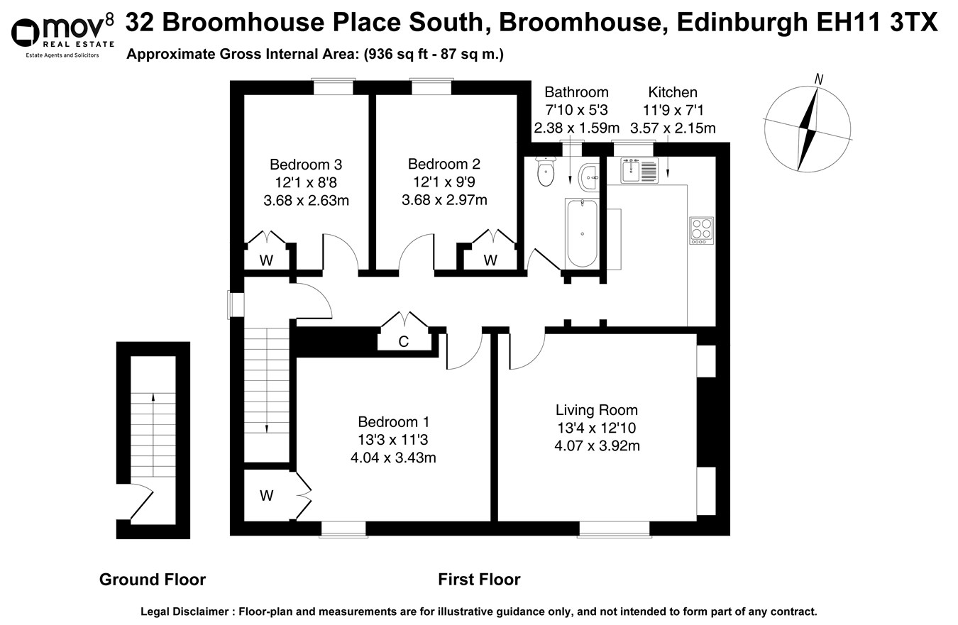 Broomhouse Place South, Broomhouse, Edinburgh EH11, 3 bedroom flat for