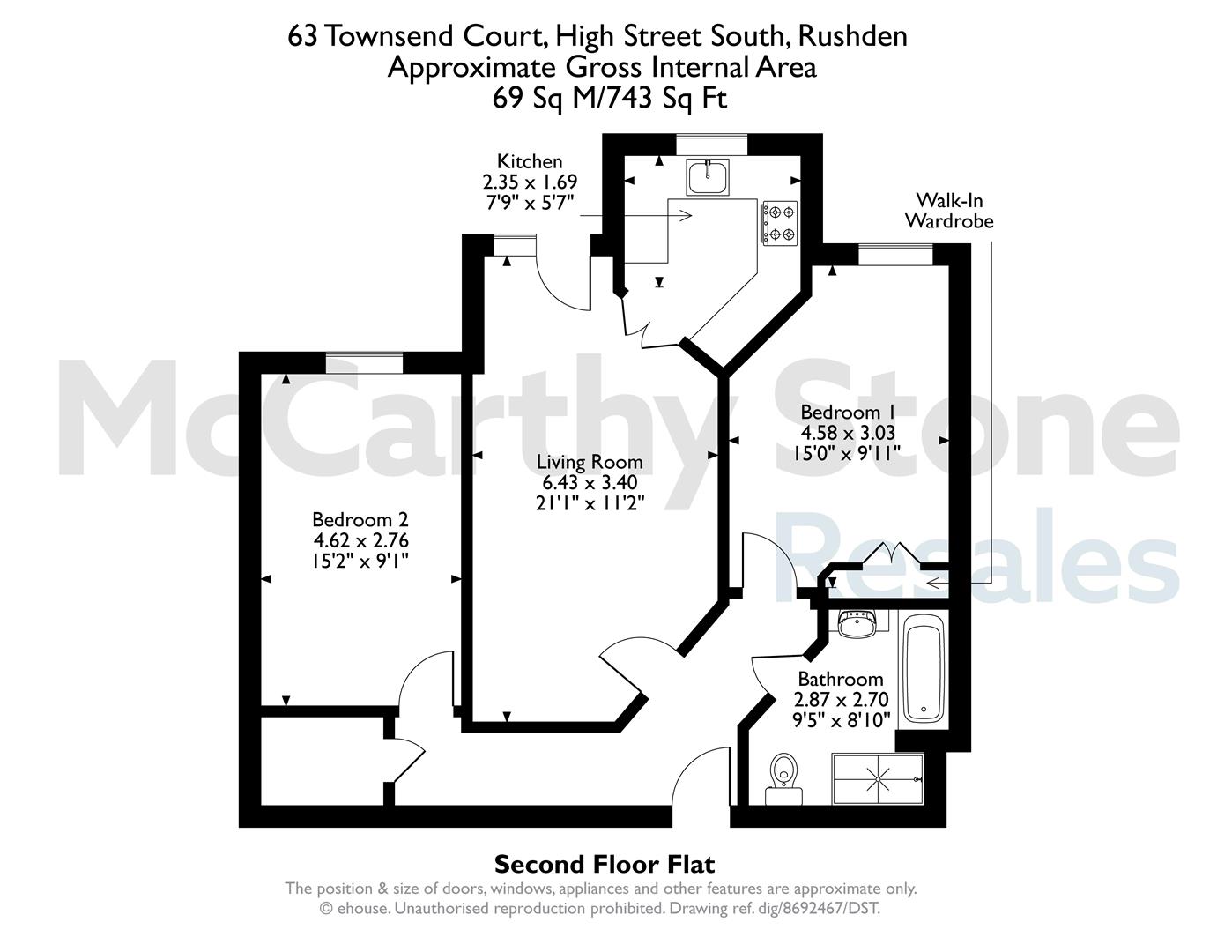 63 Townsend Court, High Street South, Rushden floorplan