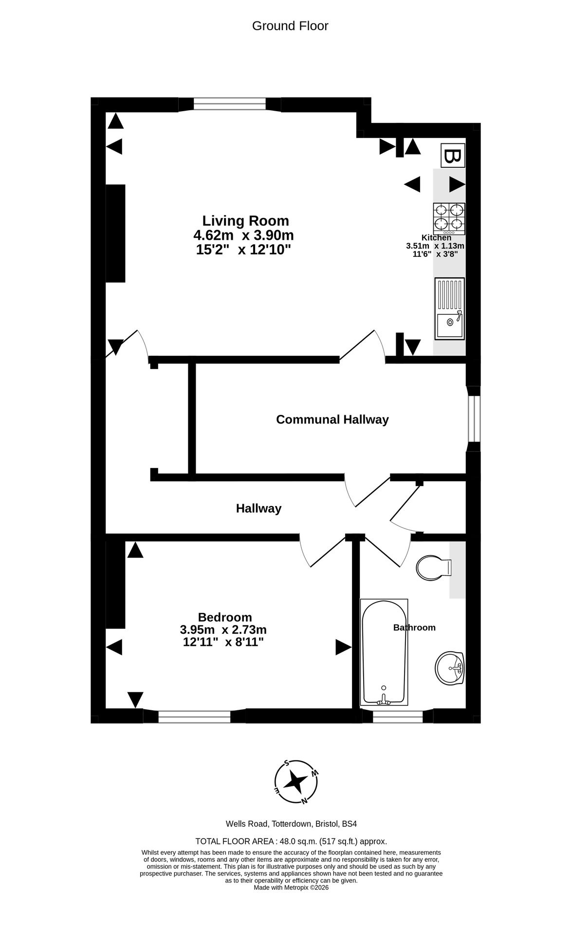 First Floor Flat, 160 Wells Road, Bristol floorplan