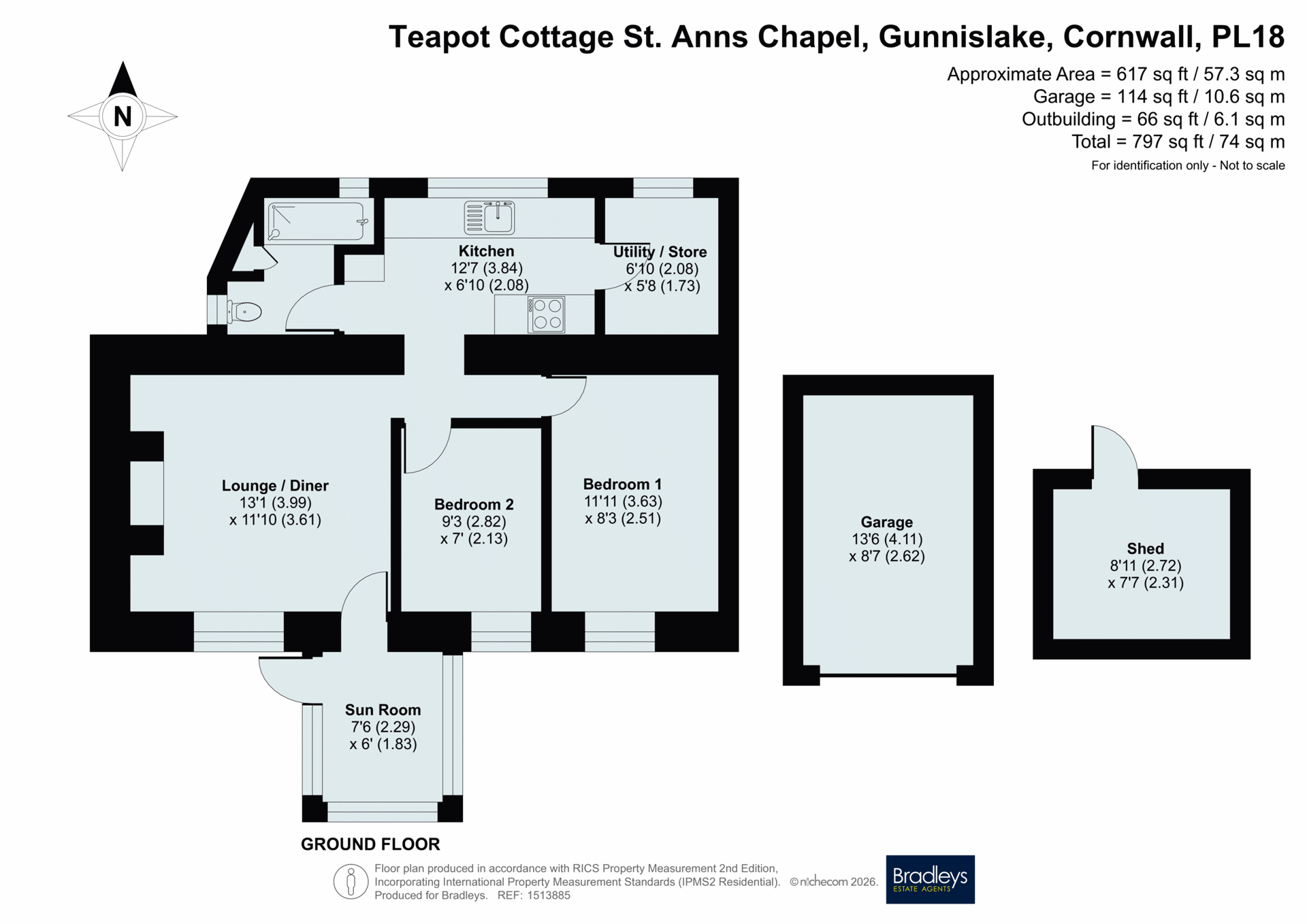 Teapot Cottage,, St. Anns Chapel, Cornwall floorplan