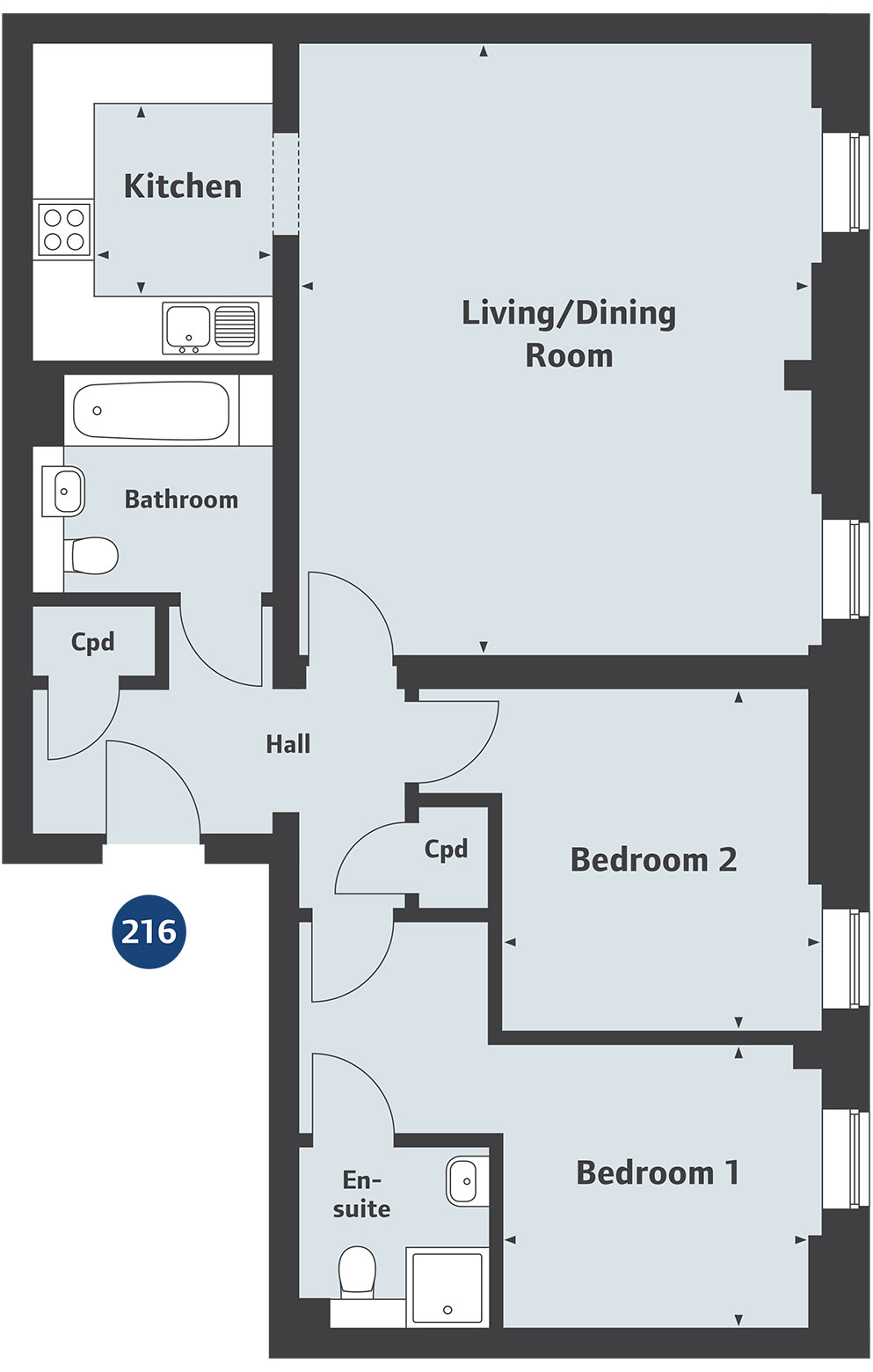2 Bedrooms Flat for sale in 