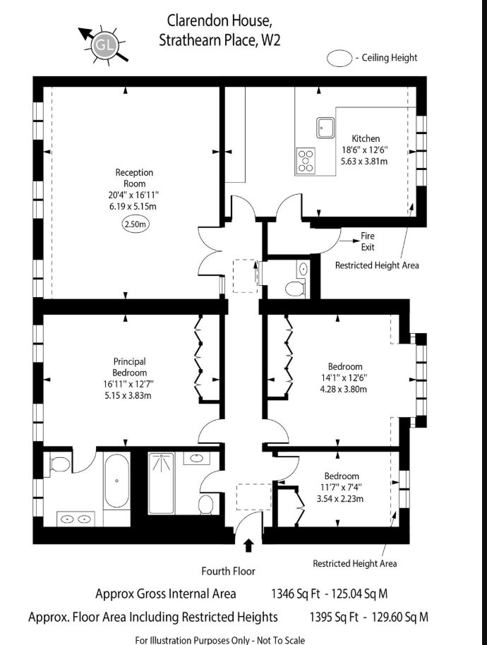Flat 12, Clarendon House,, Strathearn Place, London floorplan