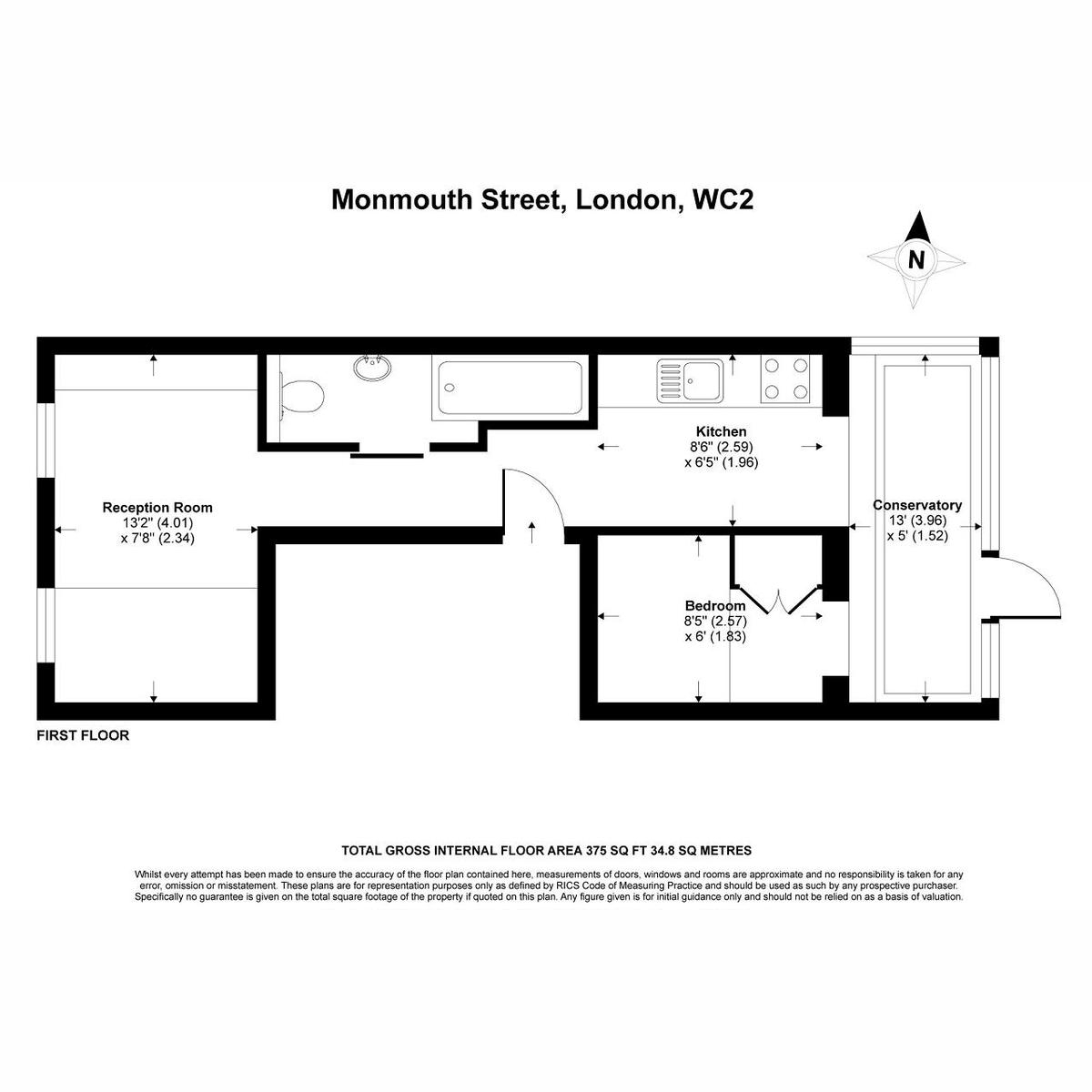 Flat Flat 1, 25a, Monmouth Street, London floorplan