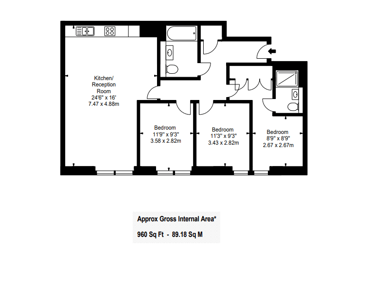 Flat 609, 4B Merchant Square, Paddington floorplan