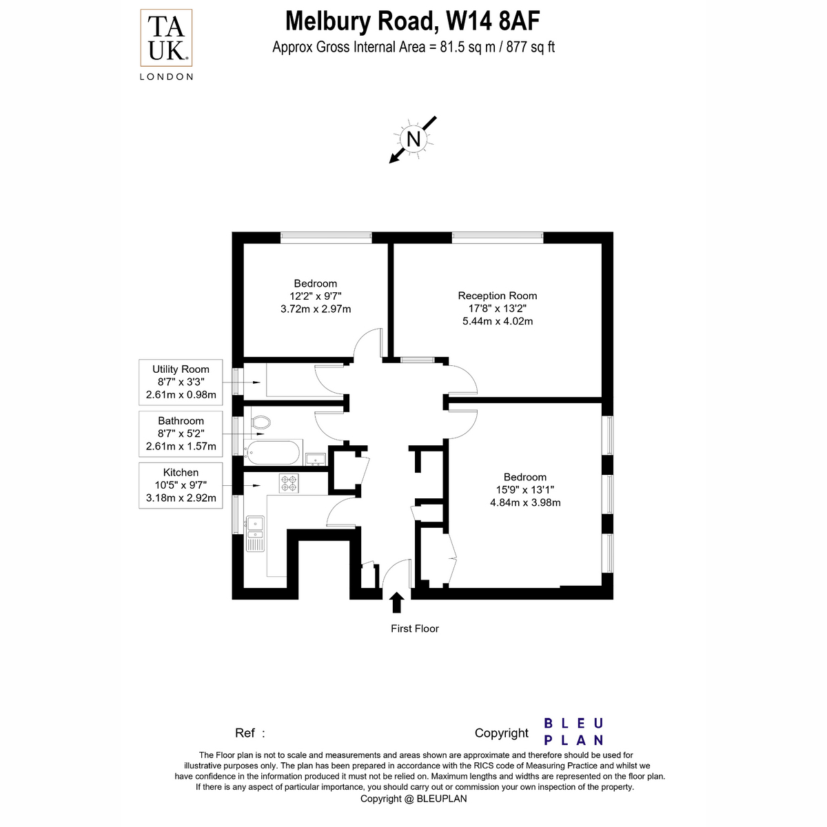 Flat Flat 1 Park Lodge, 32, Melbury Road, London floorplan